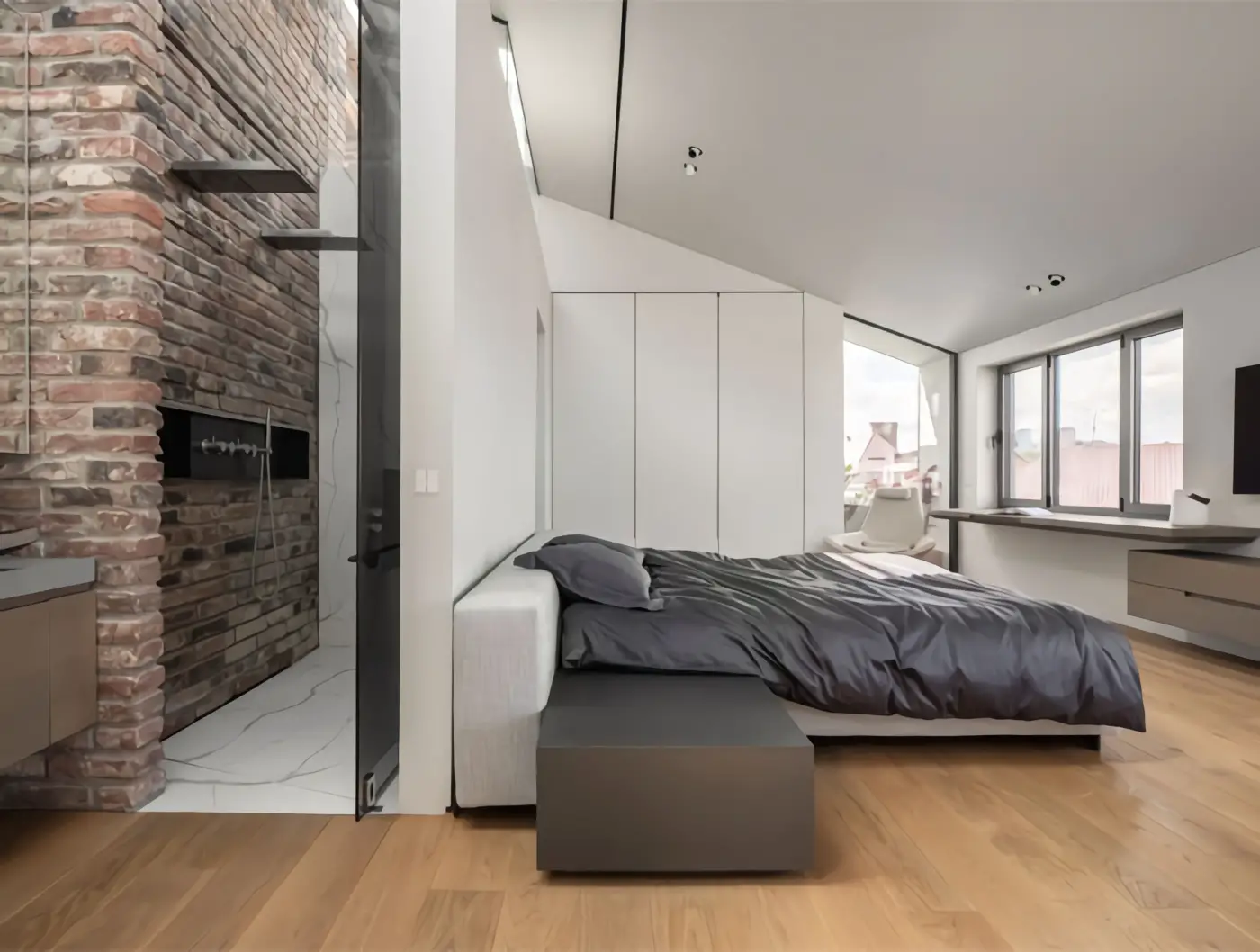 基辅独特设计阁楼 | 古老砖墙与现代钢火炉的完美融合-12