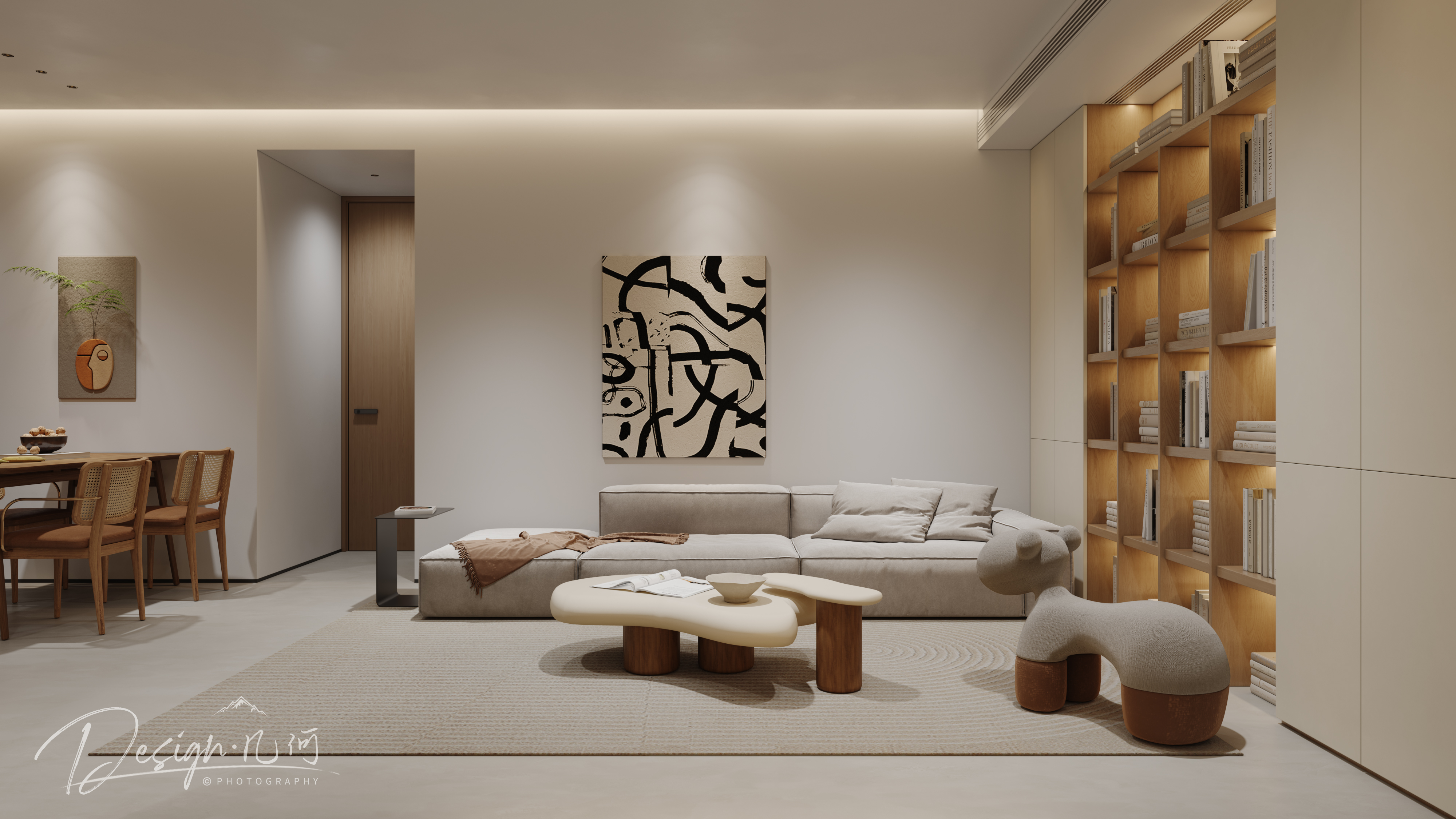 几何空间视觉表现 | 正荣府现代奶油风客餐厅-0