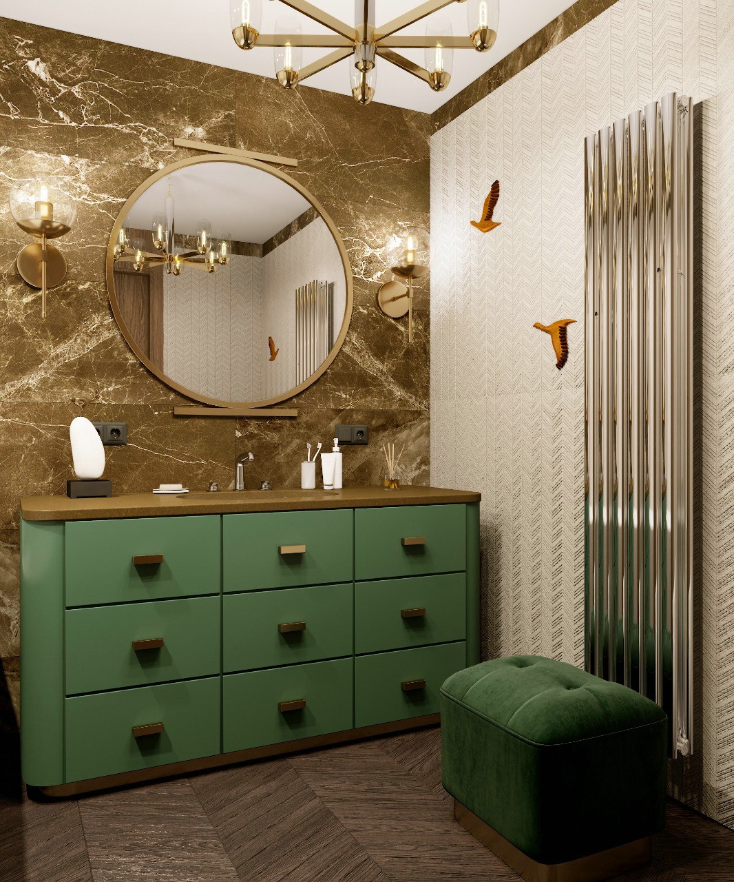 现代轻奢绿色公寓，极简之境的国外小户型设计-15