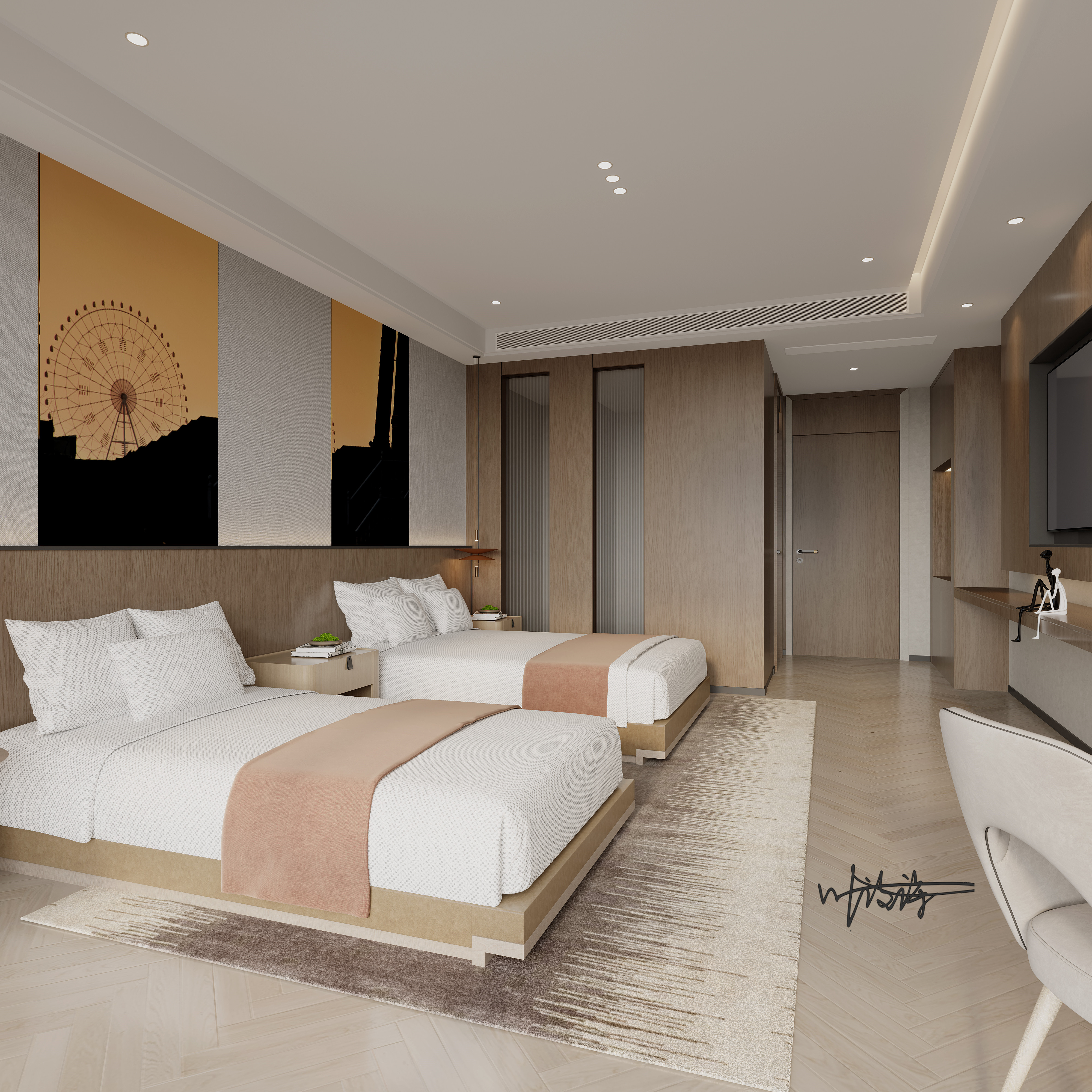 酒店设计|现代原木酒店客房-11