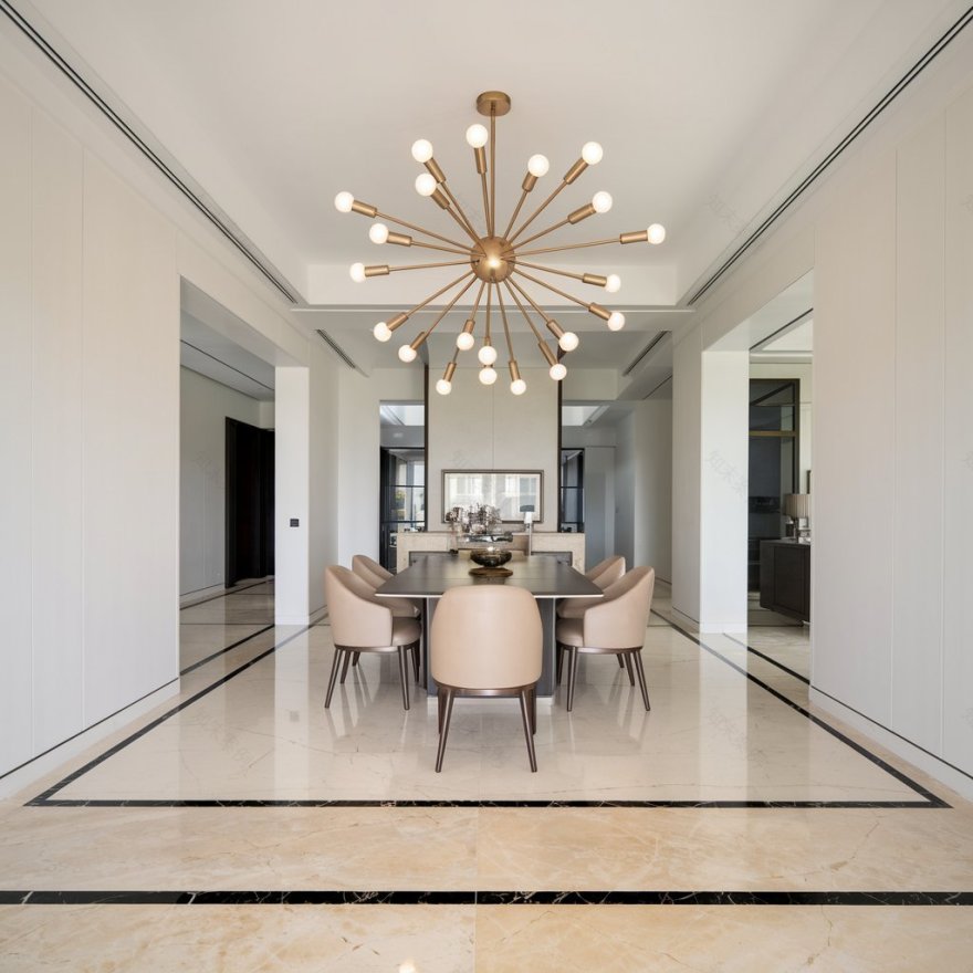 奢华米色与白色大理石餐厅设计-3