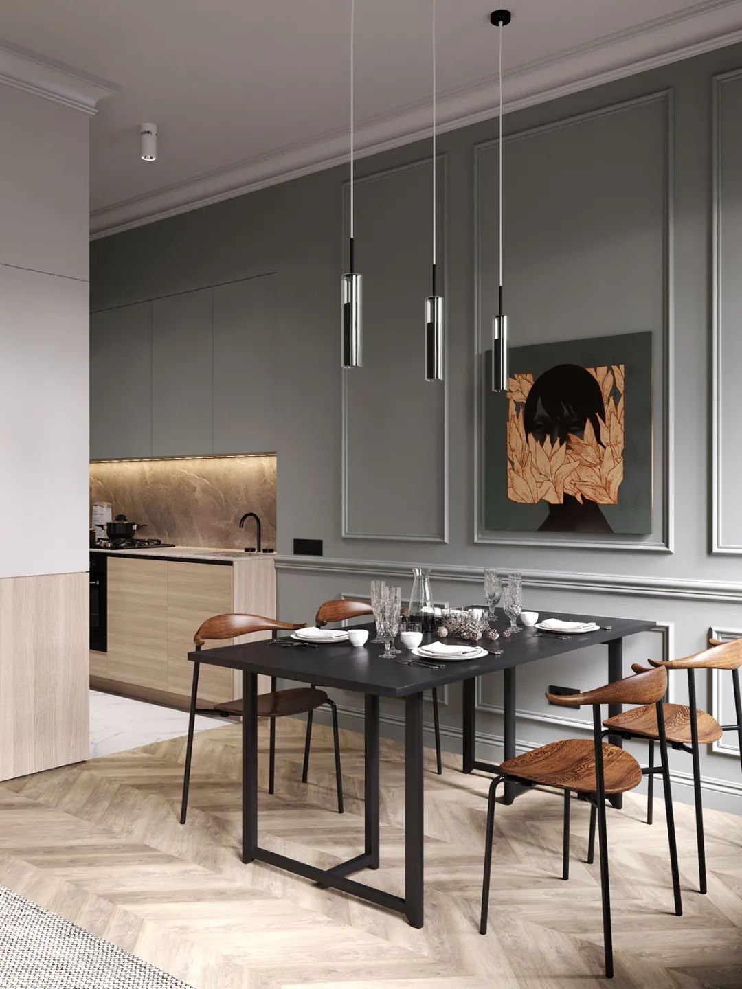 莫斯科 66㎡莫兰迪简约风公寓,玻璃隔断打造开放式空间-52