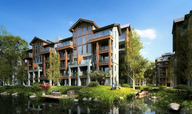 联排别墅双拼别墅建筑外观设计案例效果图-2