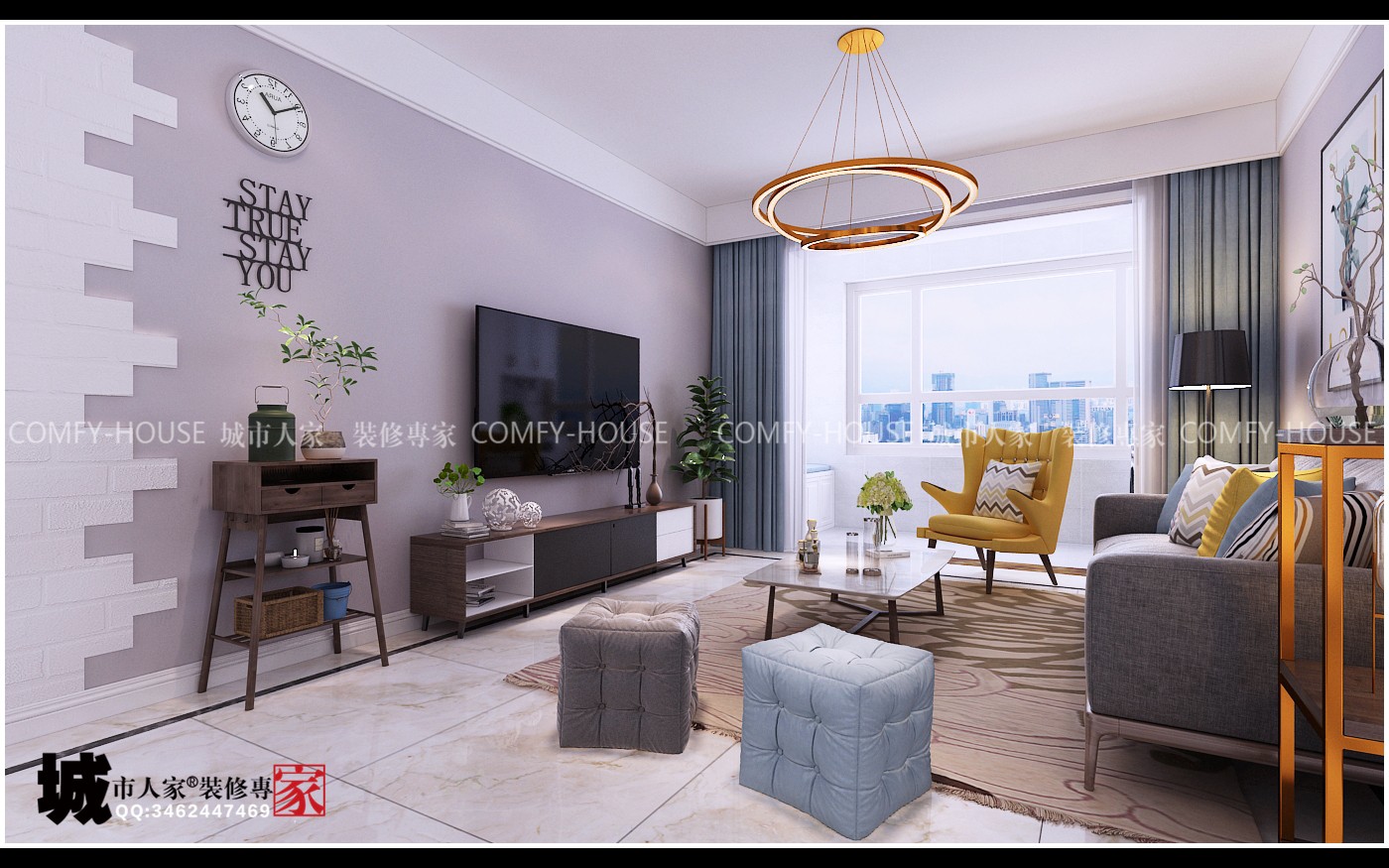 中国MALL(百步亭)两室两厅90平北欧风格装修-3