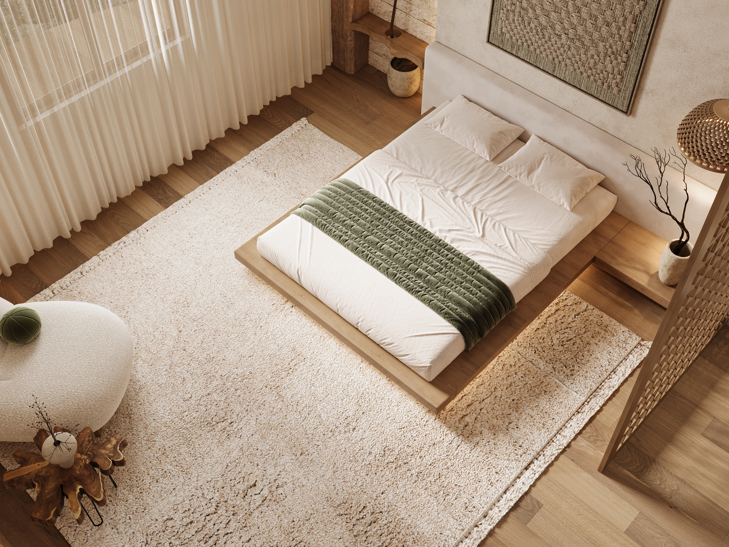 日式斯堪的纳维亚风格卧室设计丨卡塔尔-6