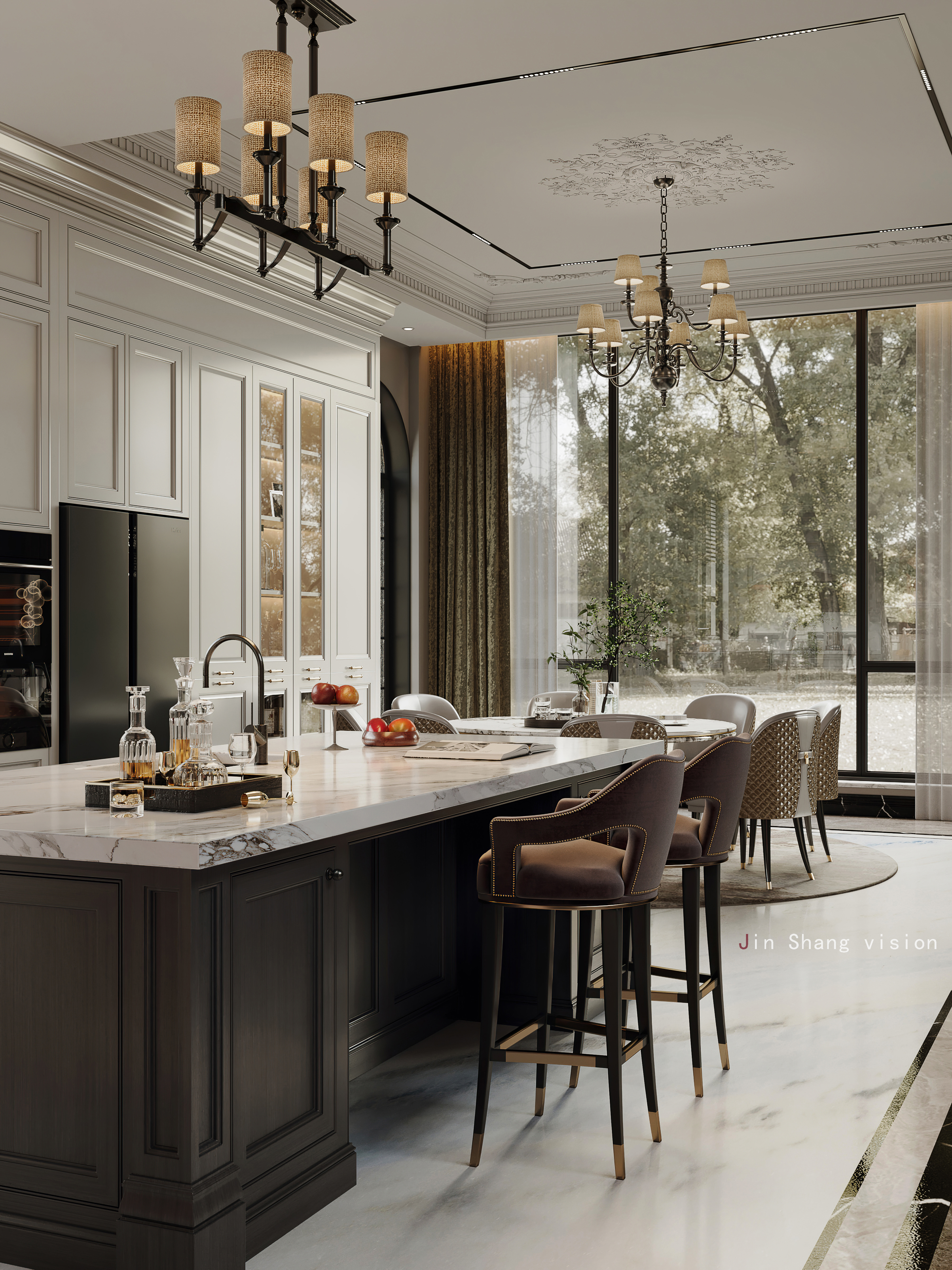 轻奢法式复古客餐厅设计-16