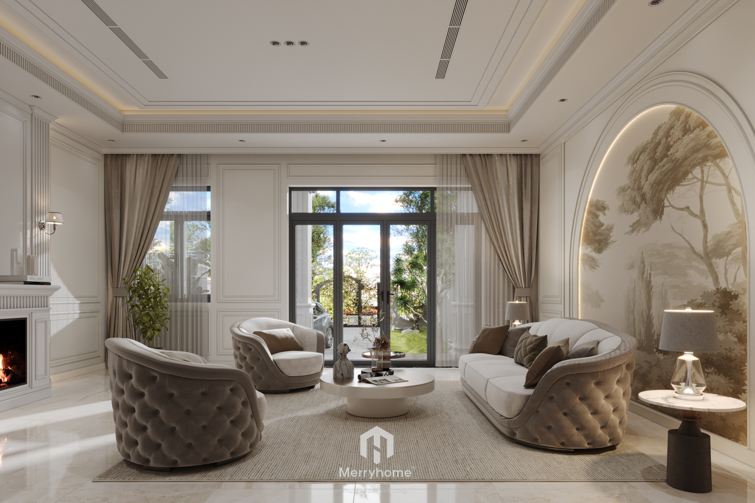 The living room and kitchen are in a neoclassical style-2