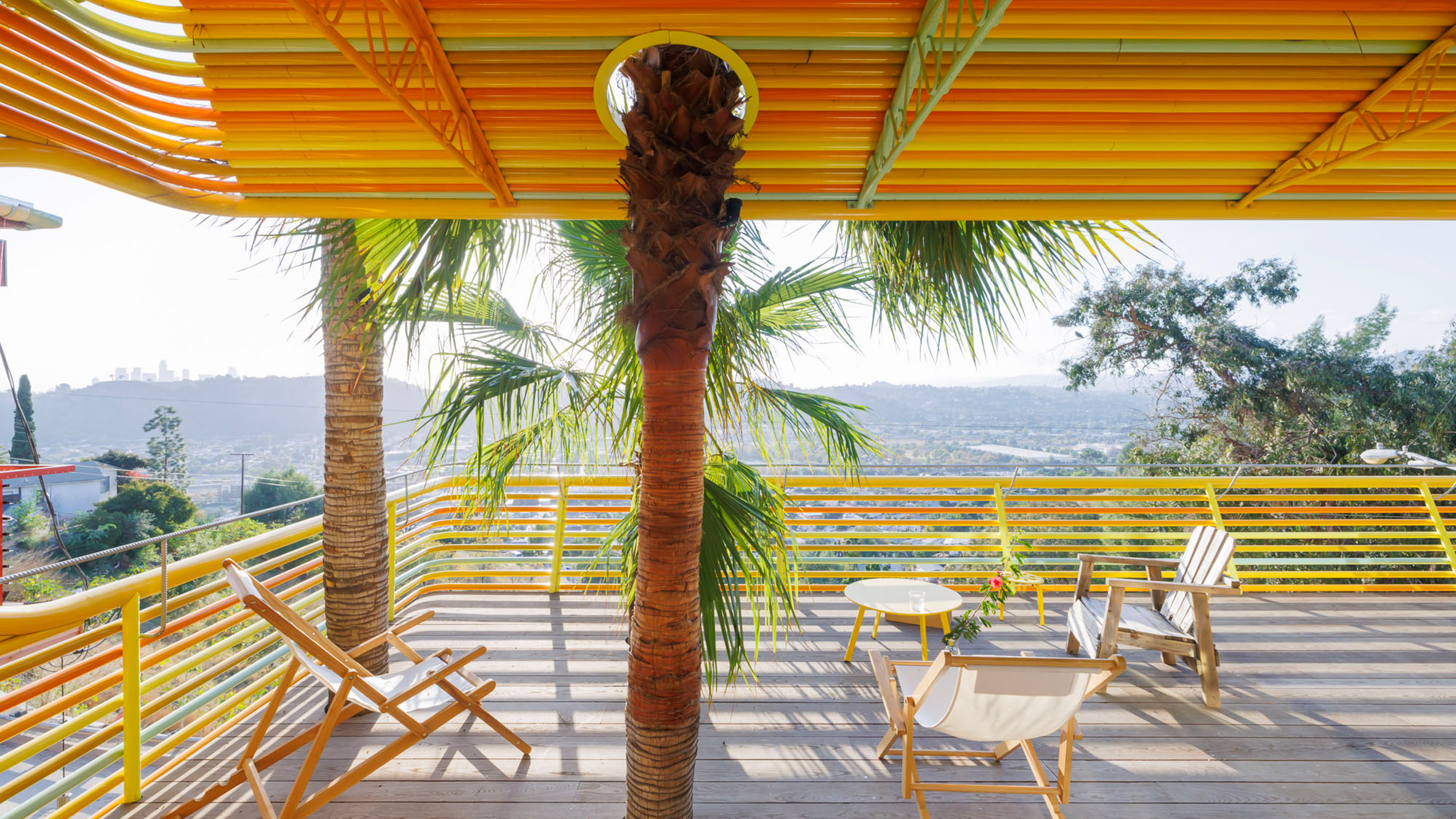 SelgasCano and Diego Cano wrap LA hillside house in colourful aluminium tubes-0