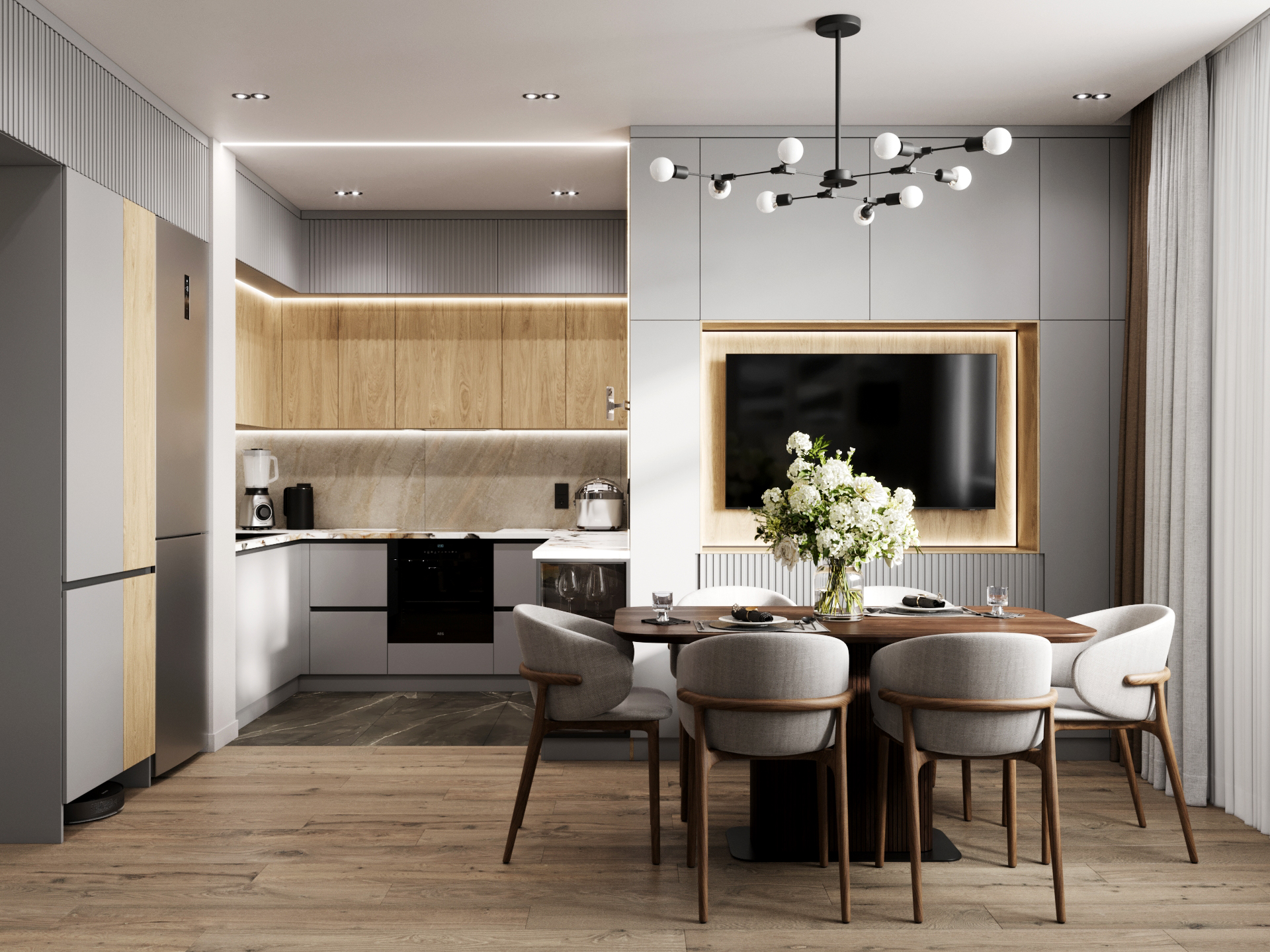 Кухня-гостиная с множеством систем хранения-3