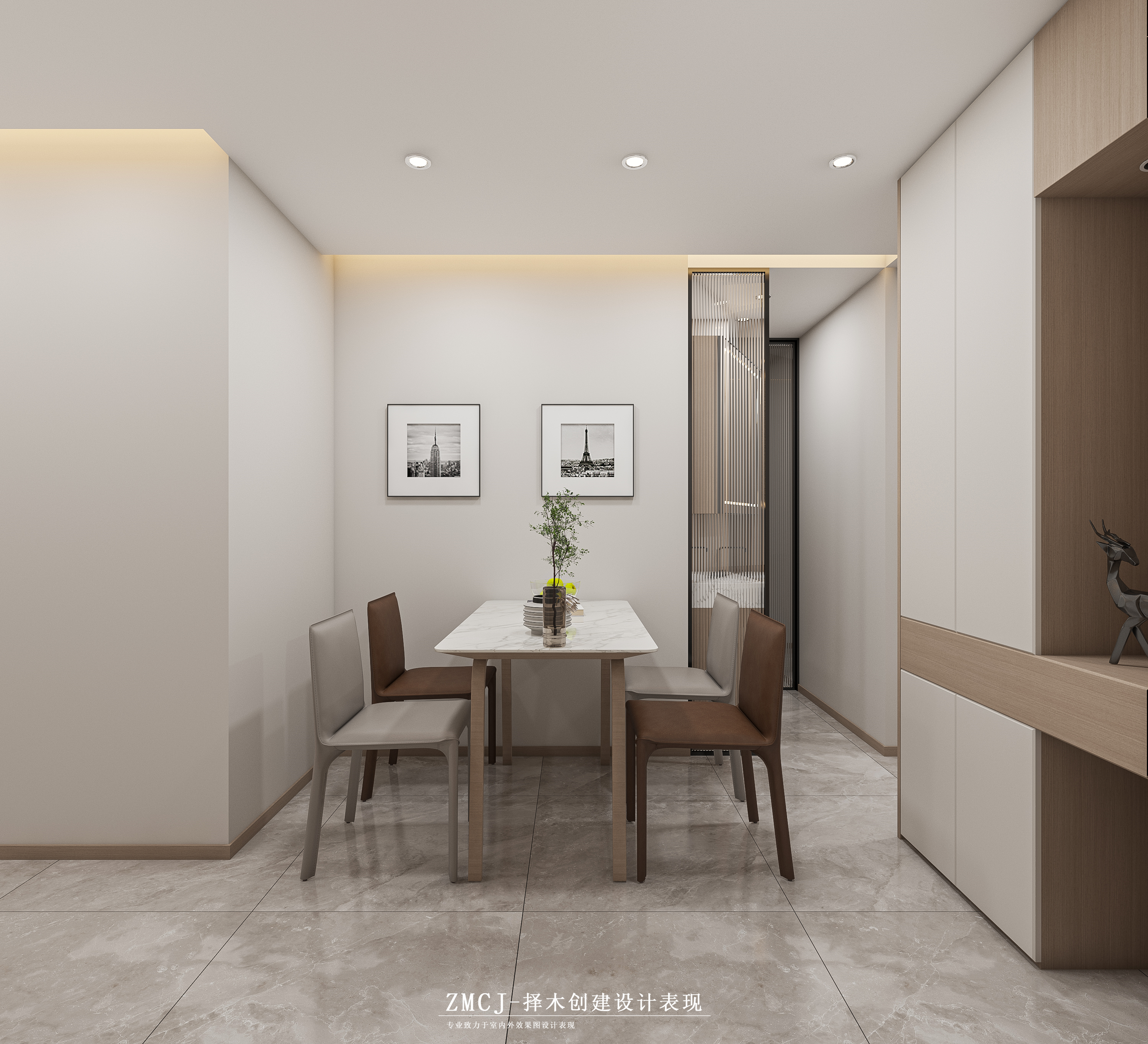 现代风格客餐厅厨房效果图丨择创建新晨-6