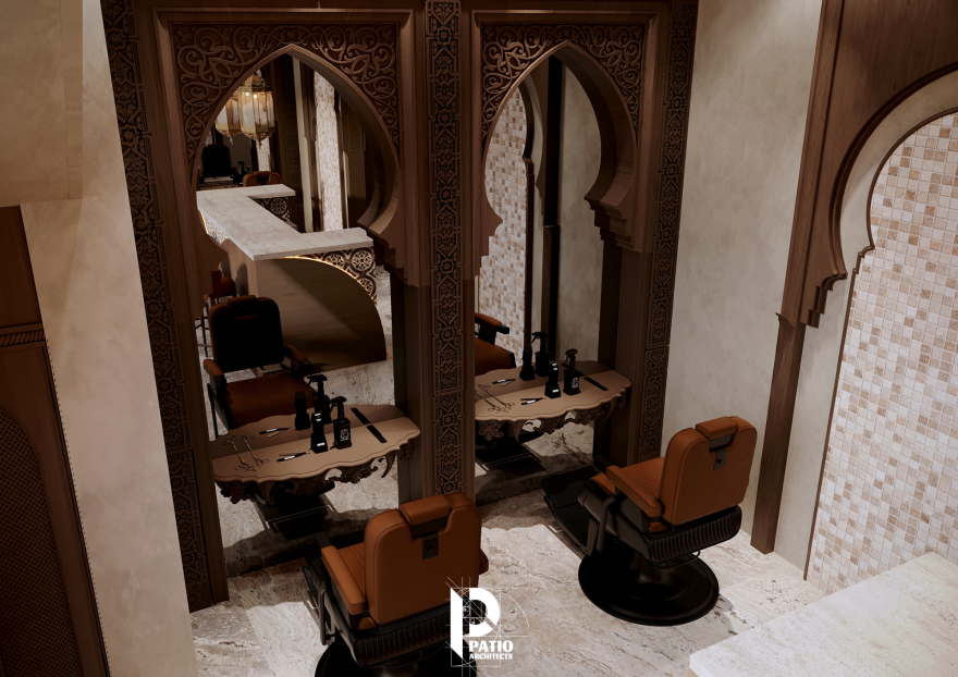 Men’s Hair Salon Entrance & Bar Area Interior Design-11