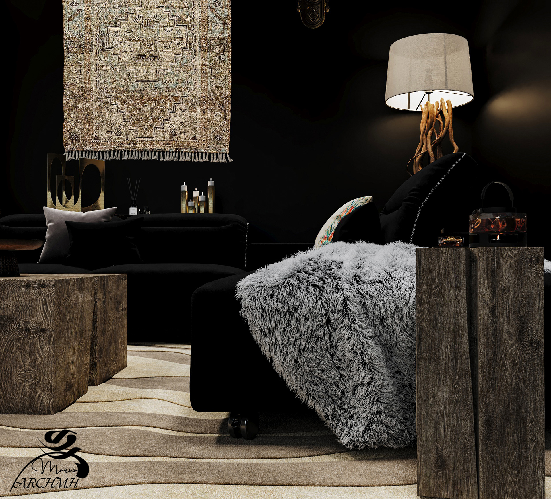 Moody Elegance | Black Interior Scene-0