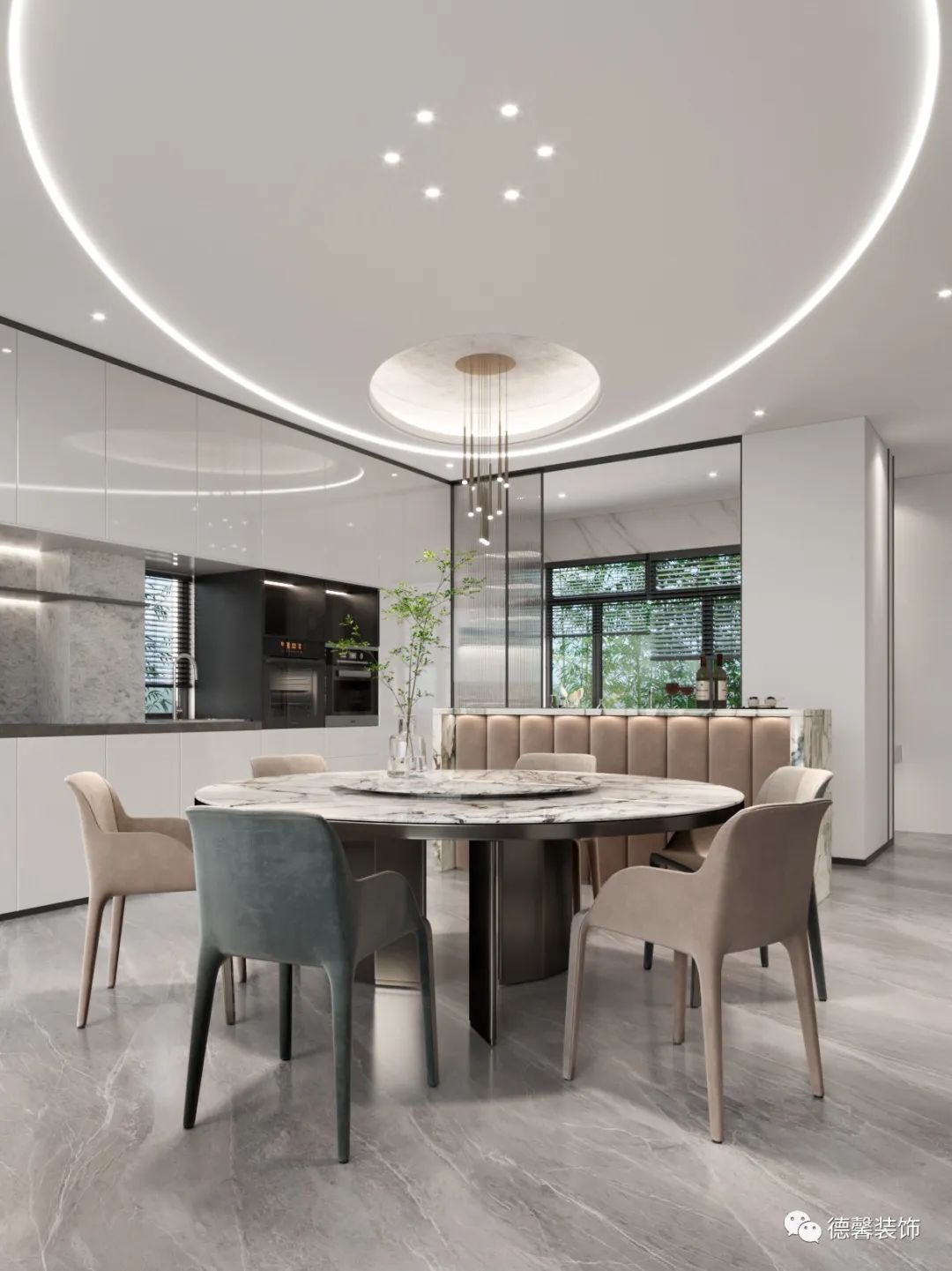 灵动弧线诠释现代艺术美感·云峰原著 425㎡联排别墅设计丨德馨装饰-17