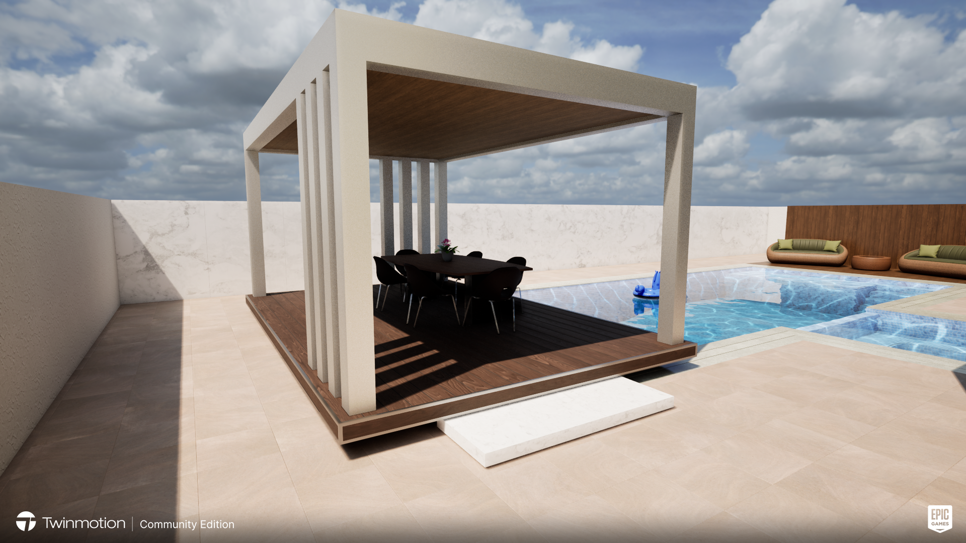 Overflow Pool and Jacuzzi with a Shaded & Dry Seating.-3