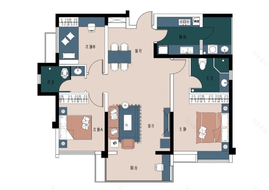 成都 108 平三居室,全屋无硬造型,温润细腻的色彩设计-18