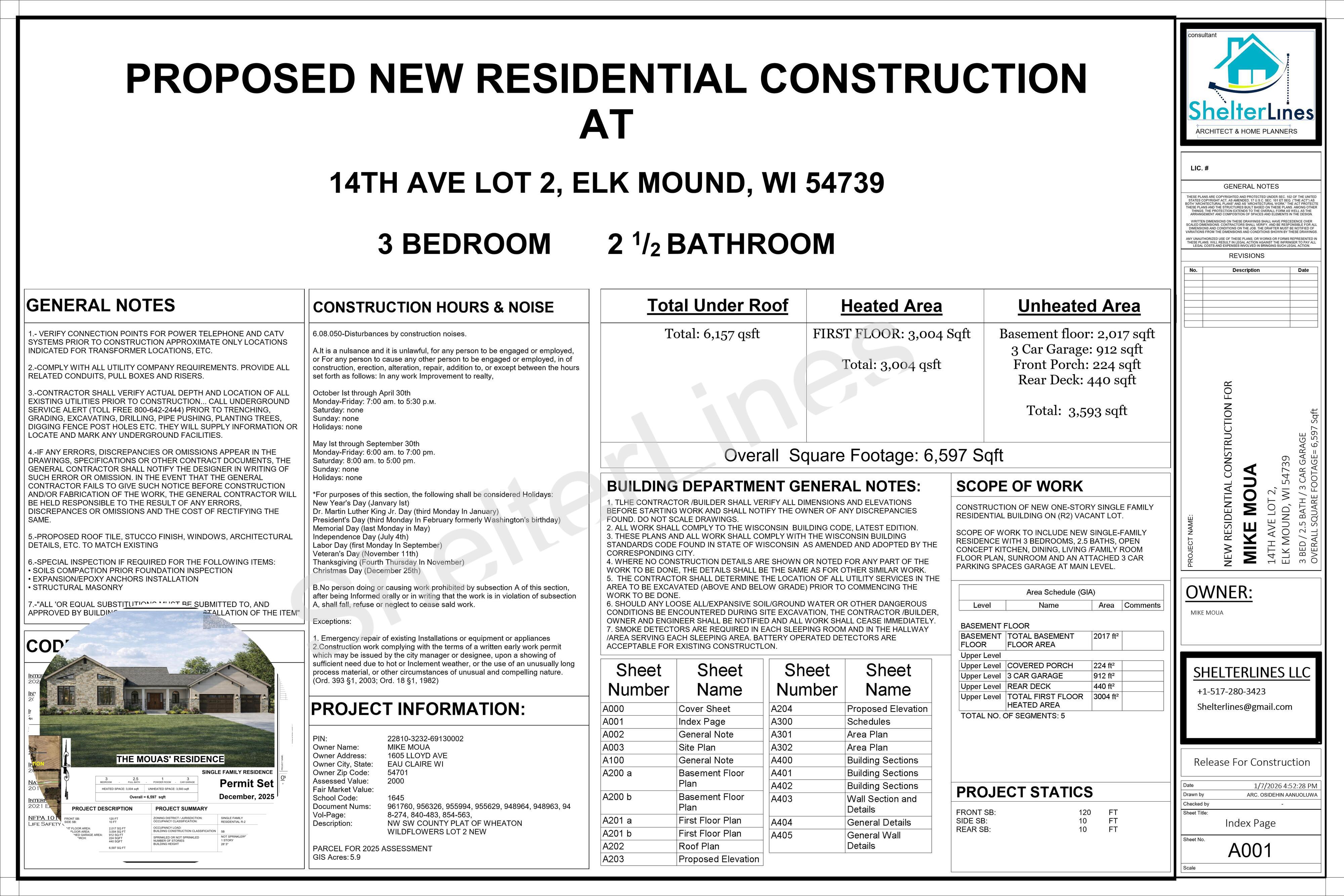 PERMIT PLAN FOR 6,500 SQFT CUSTOM HOME, ELK MOUND, WI-1
