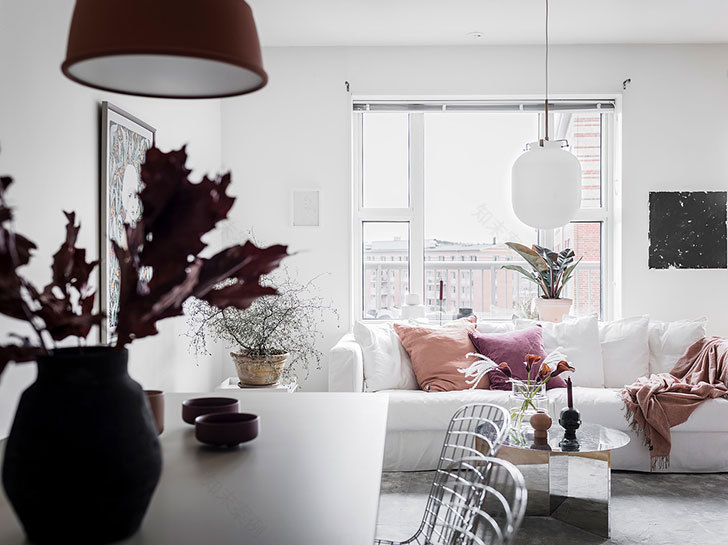 粉色点缀的哥德堡白色公寓-1