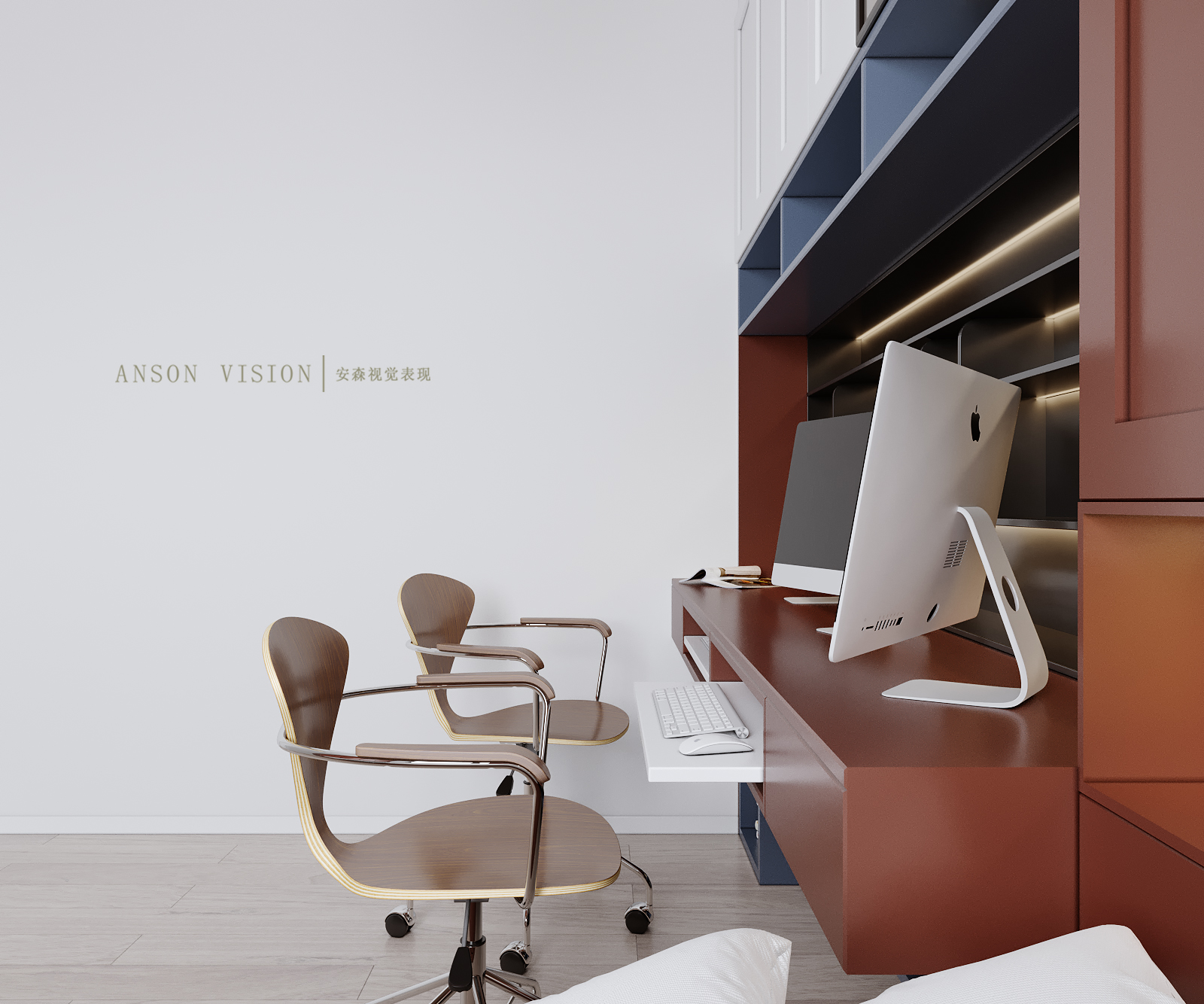 简约时尚的红蓝白小户型住宅设计-1