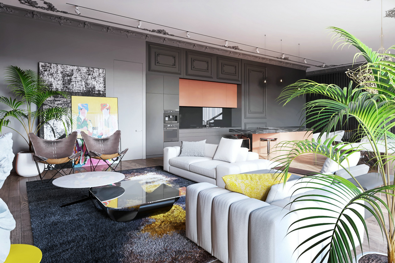 莫斯科高级灰橙色空间设计-18