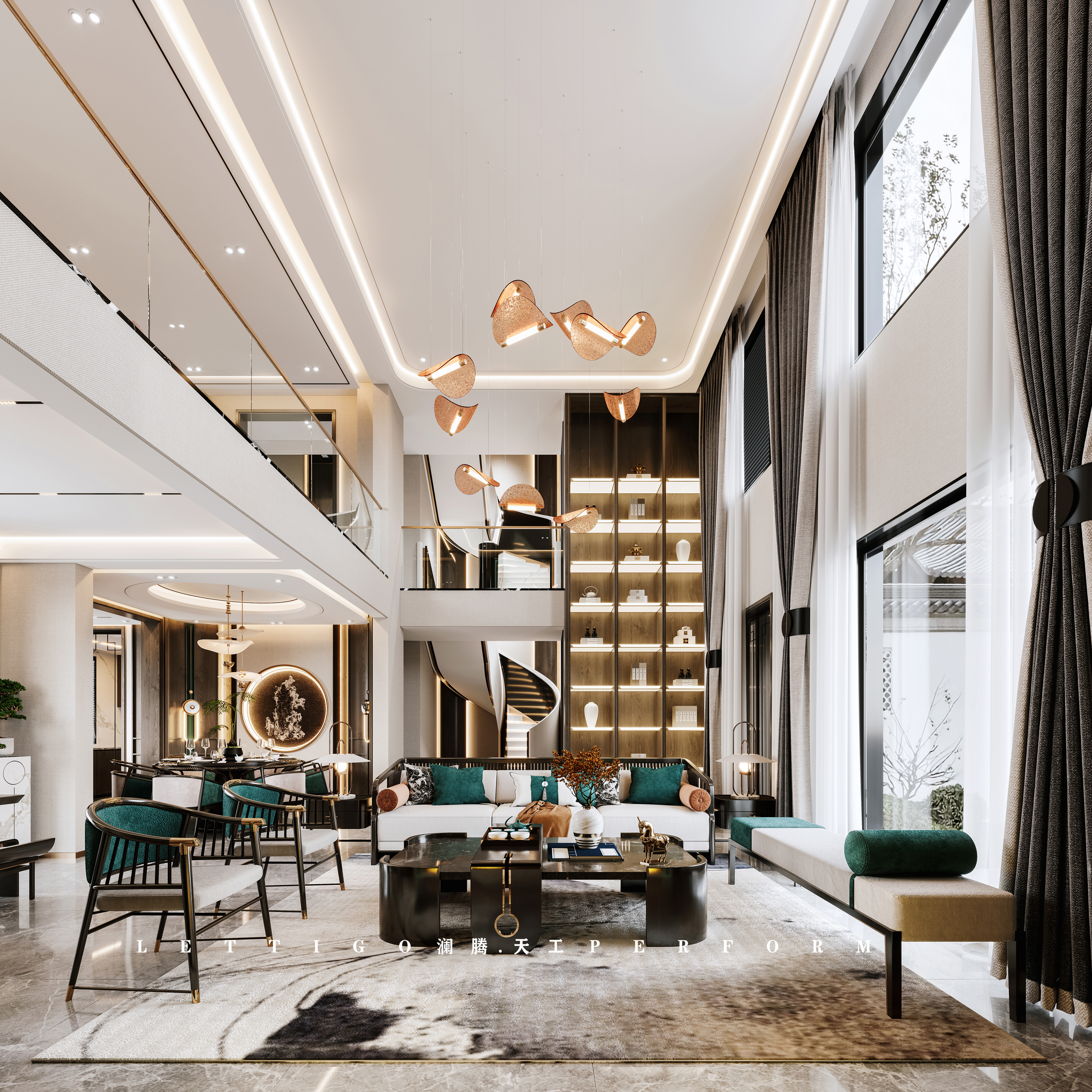 新中式挑空别墅，心中的桃花源不必向他处寻-1