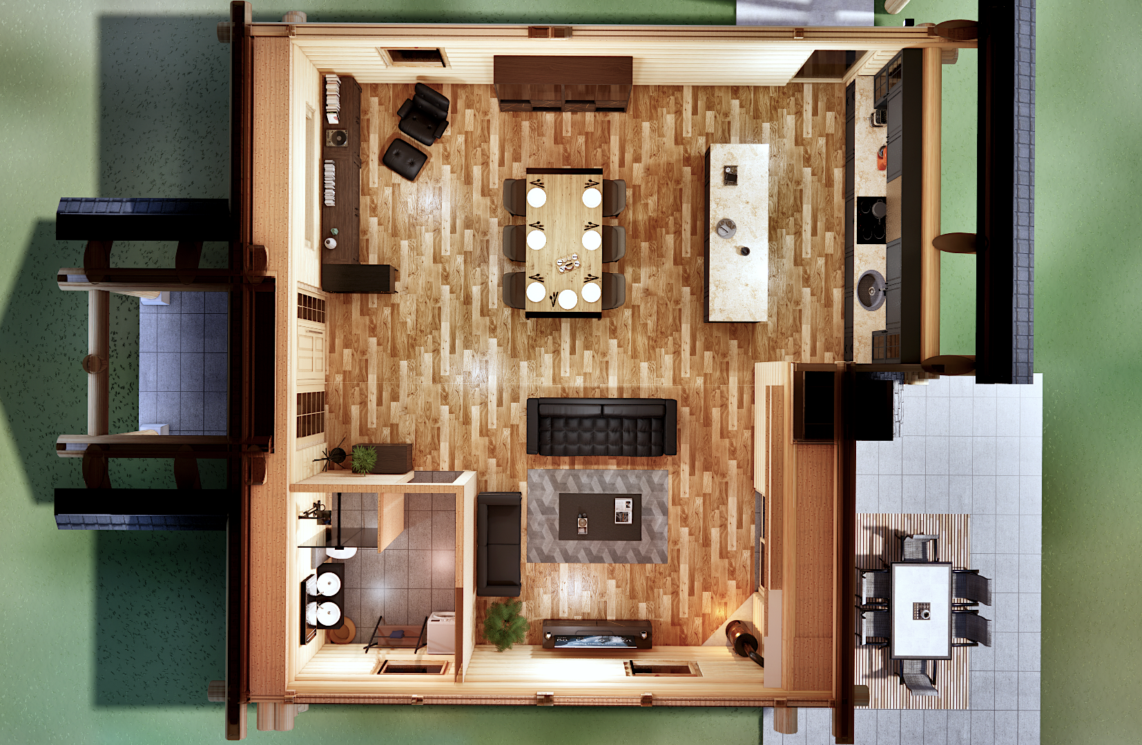 log house with log garage and log sauna SPA-2