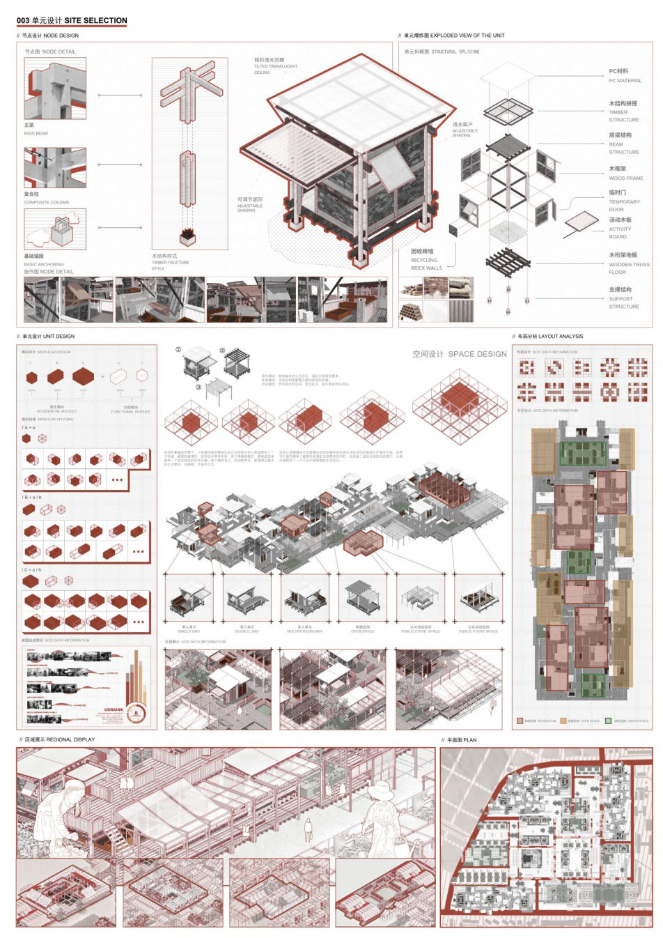 大四毕设将“一次性”建筑转化为可持续绿色社区!三类标准模块+木结构材料见证废墟建筑的再生,重建“温暖的临时家园”!-10