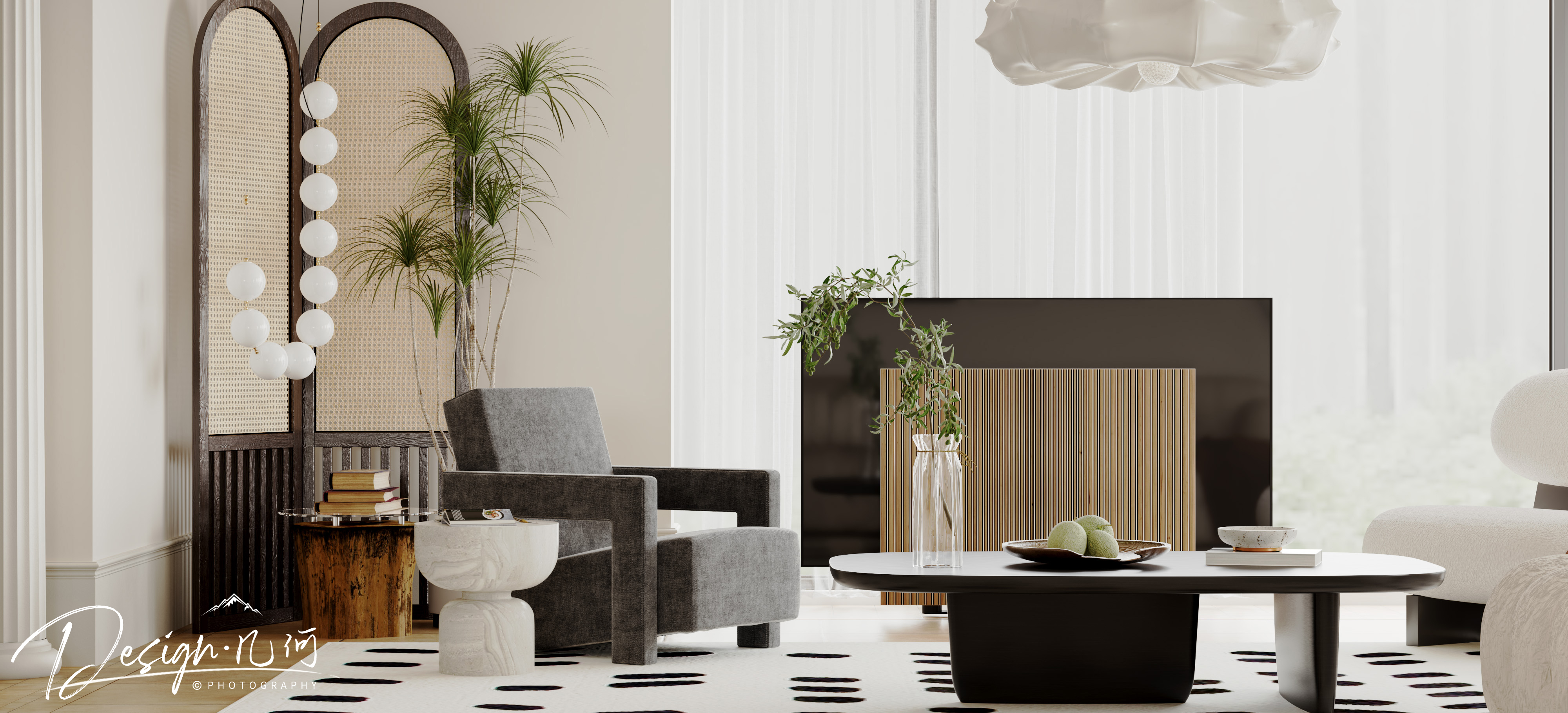 几何空间视觉表现 | 琥珀山庄乡村田园美式客餐厅-14