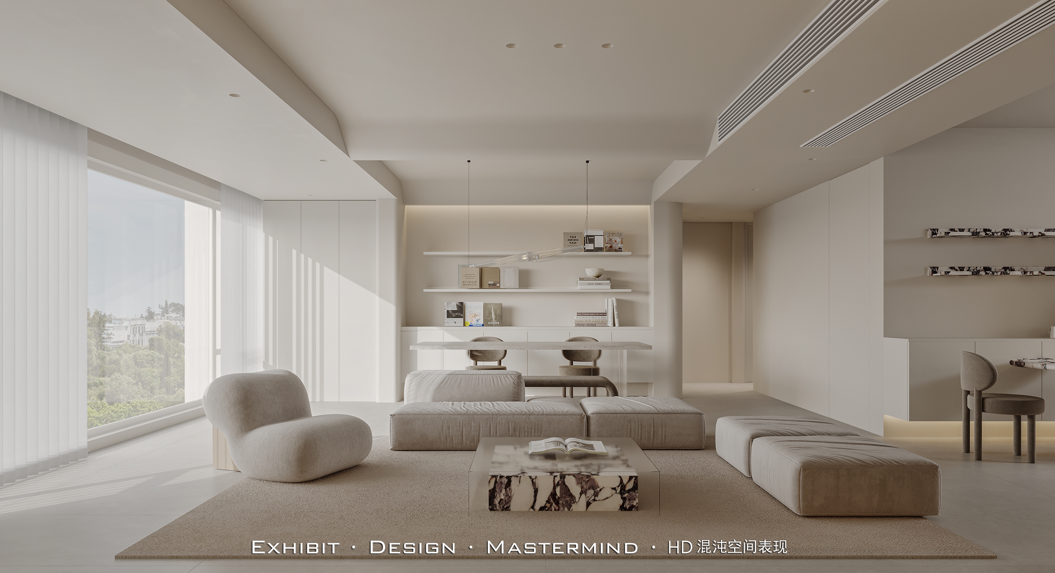 混沌空间表现 X 现代 极简风 平层客餐厅效果-3