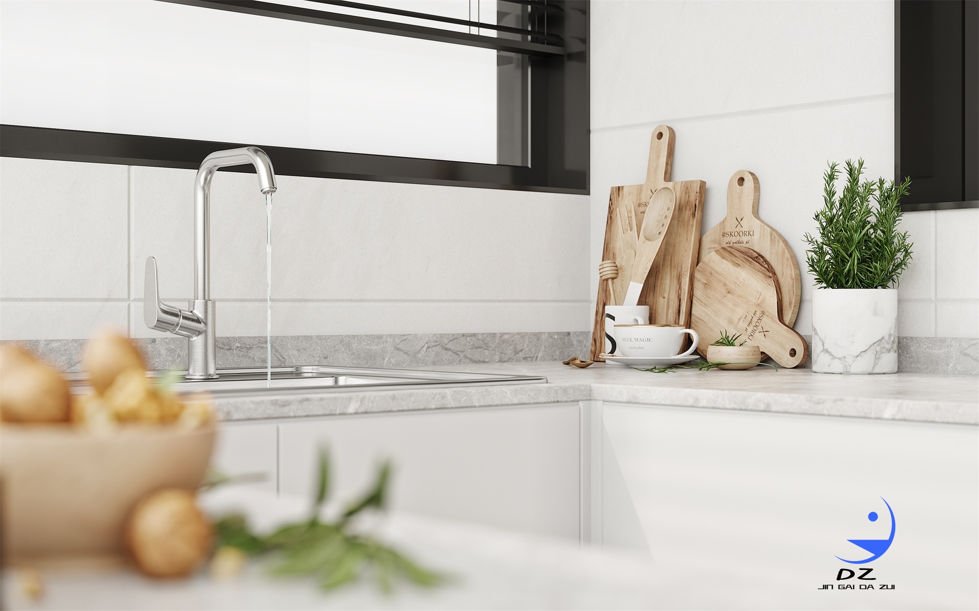 现代黑白系客餐厅卧室过道效果图-21