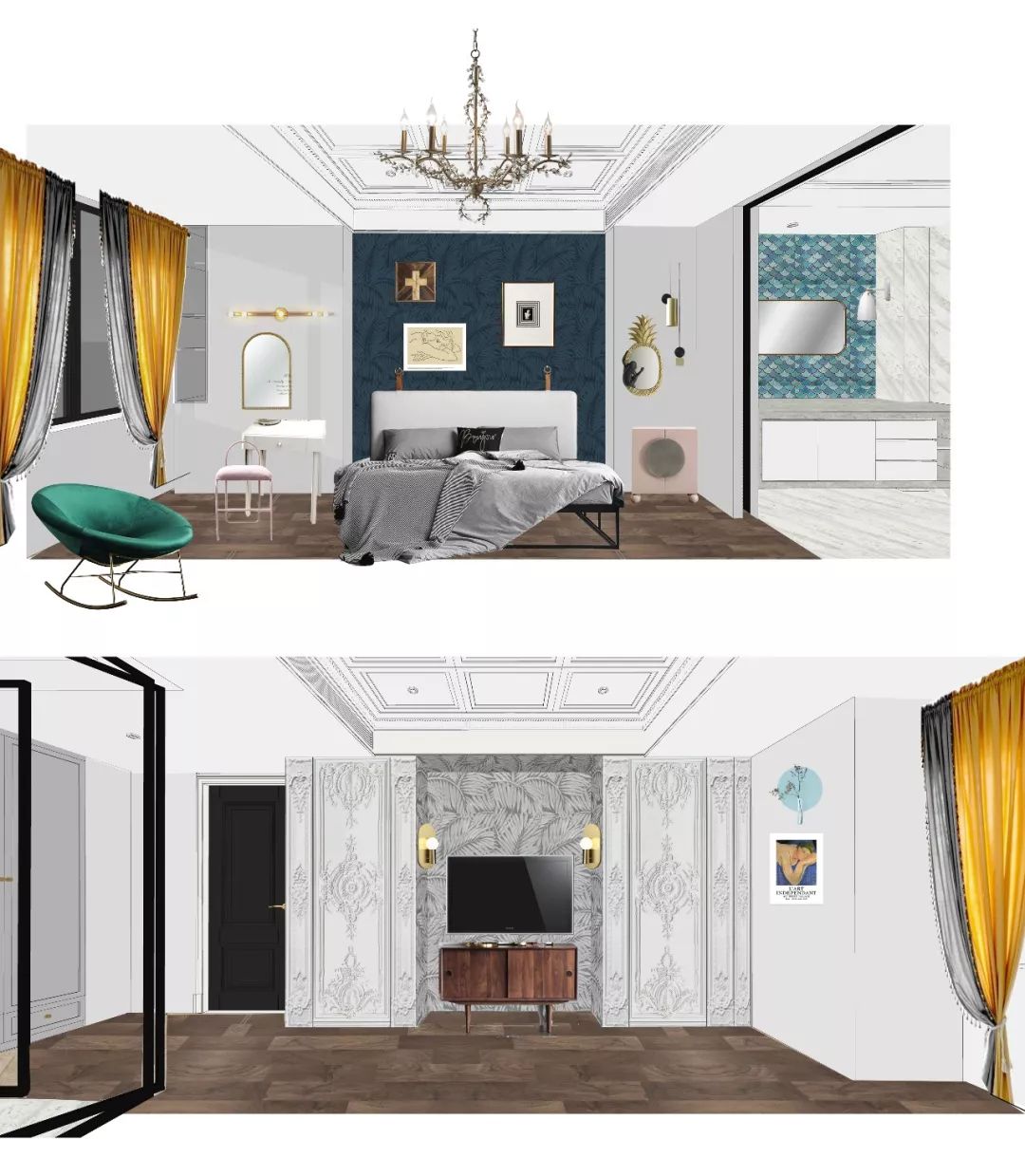 南京现代混搭风格客厅,360°旋转电视架酷炫登场-20