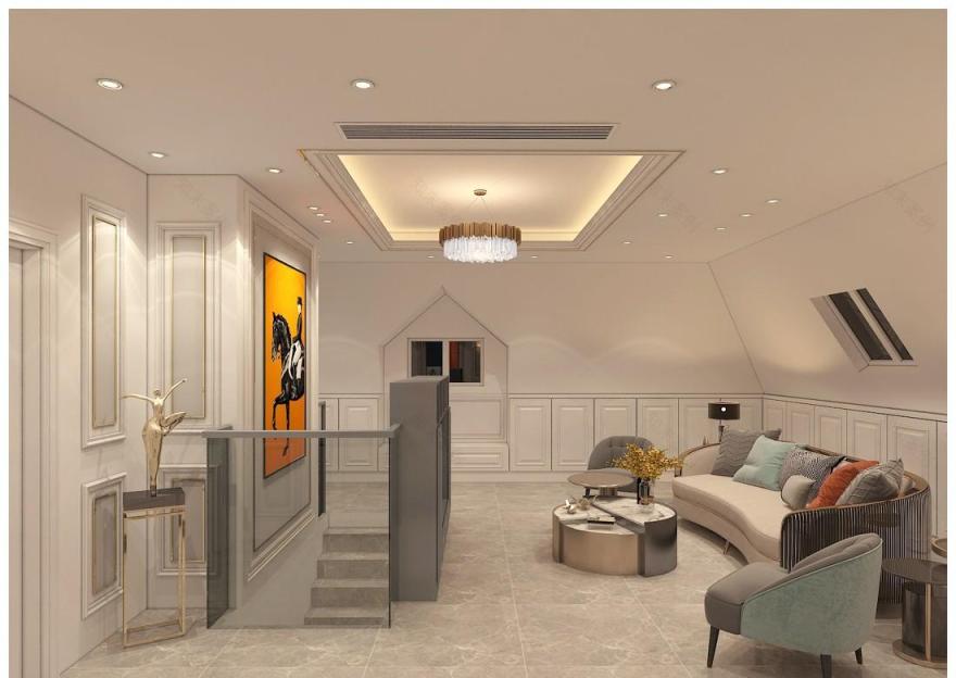 天津绿道丹庭美式轻奢复式设计-16