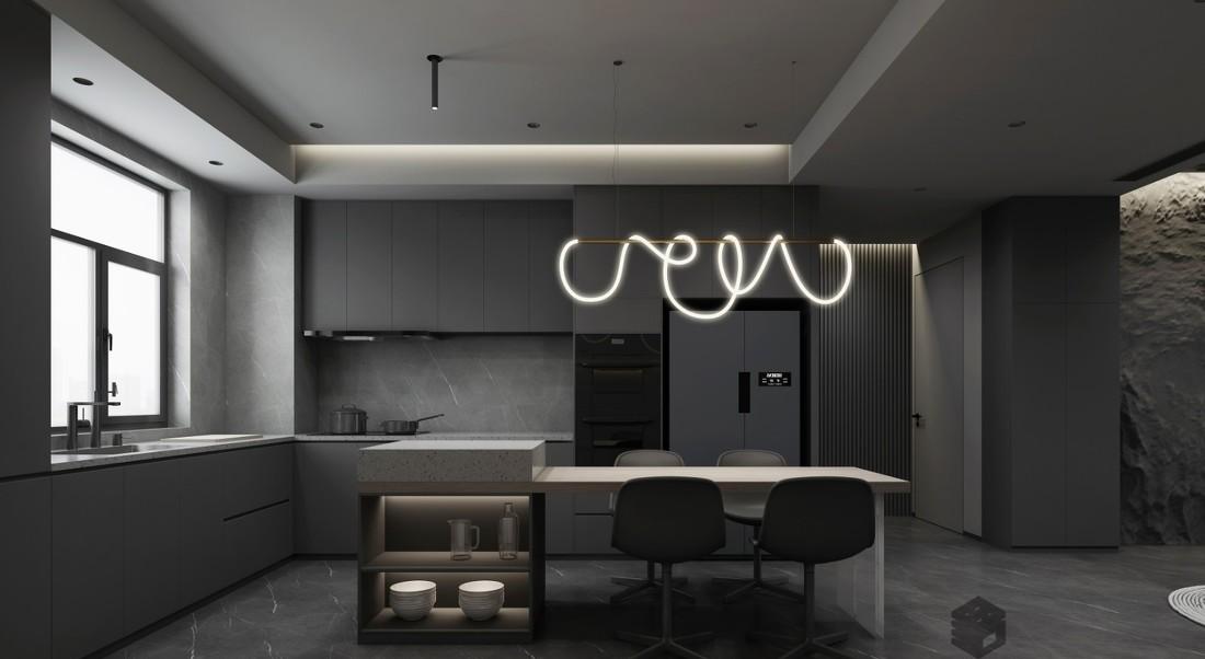 黑色空间现代极简设计 | 石皮与黑色栅格的完美融合-7