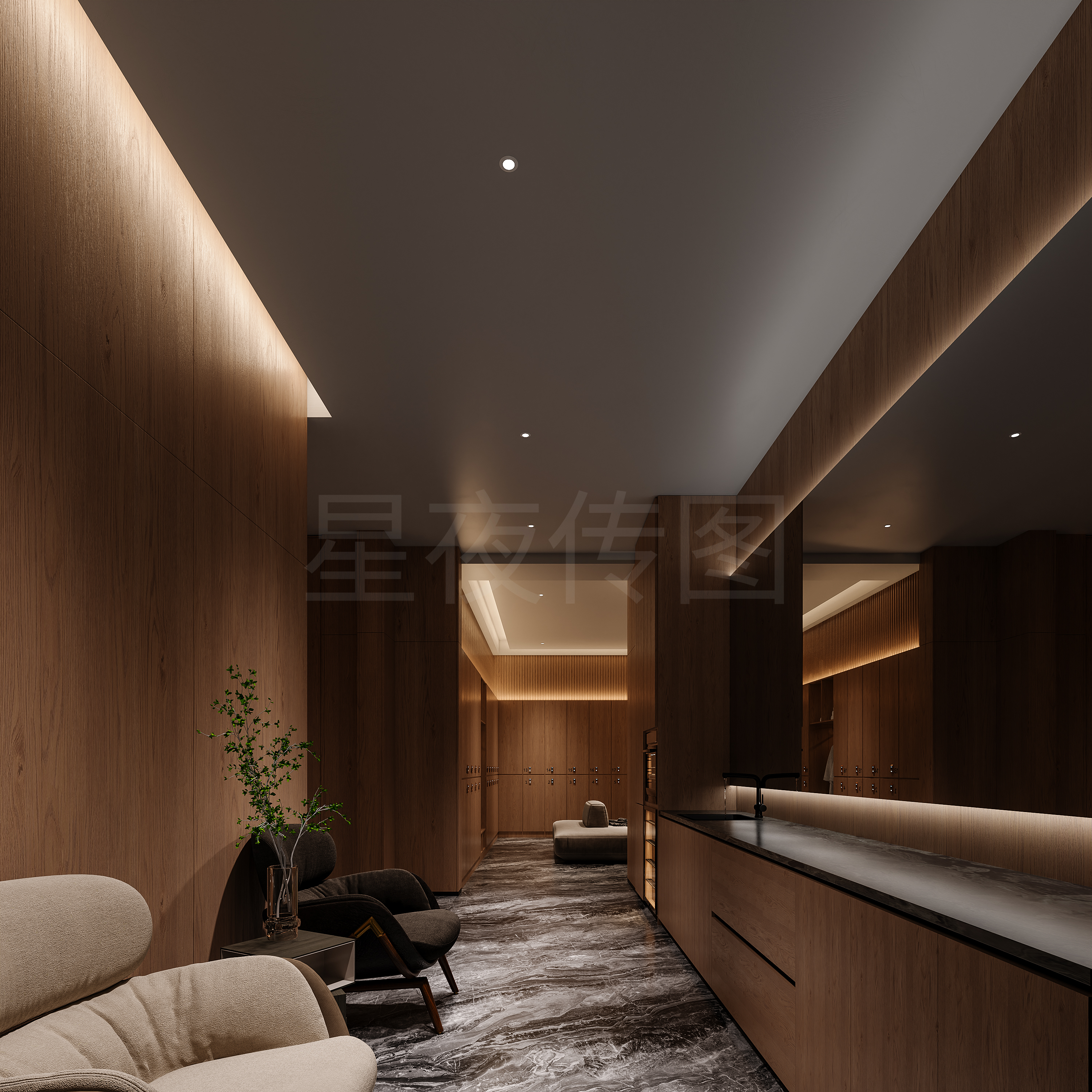 洗浴会所 环境的材质的搭配 奢华中带一丝温馨-4