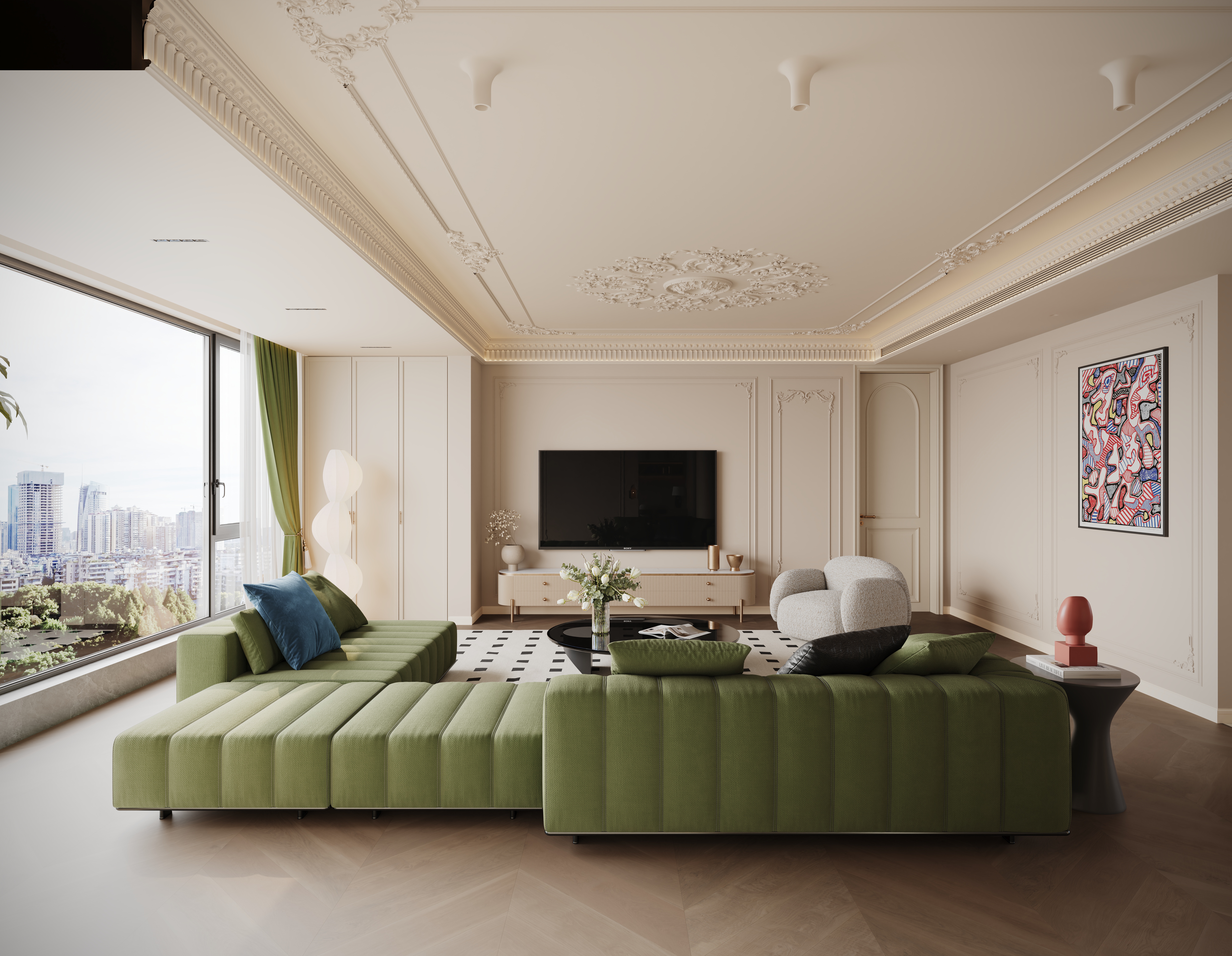 近期渲染 法式平层 客餐厅 卧室 卫生间 书房-22