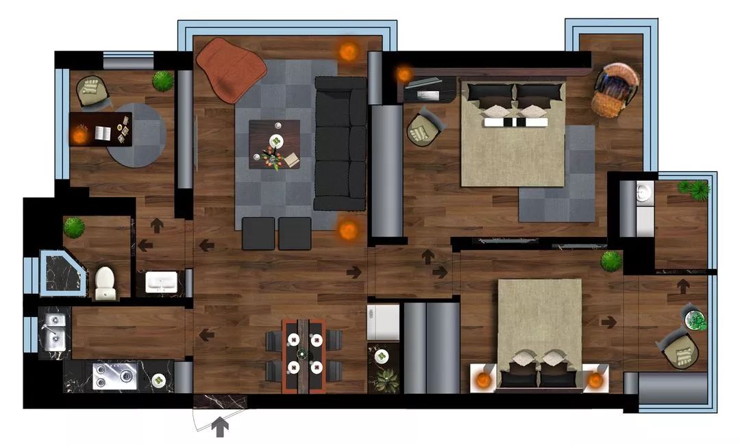 黑白灰 胡桃木低奢住宅  杨环信-3