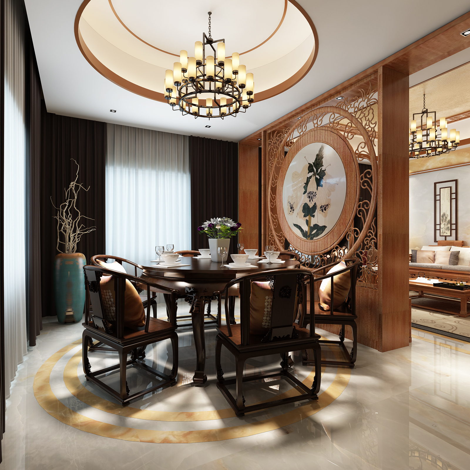 新中式 中式古典 奢华家装别墅样板房-14-13