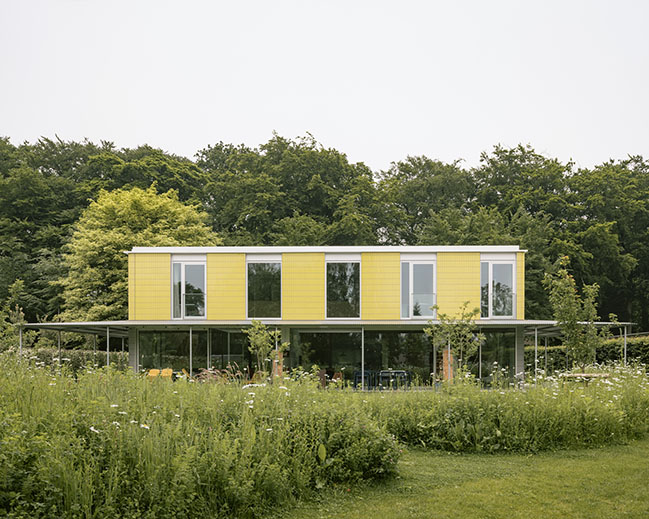 House + Workshop by studio MOTO | Sustainable Design with Harmonious Yellow Tile Facade-0