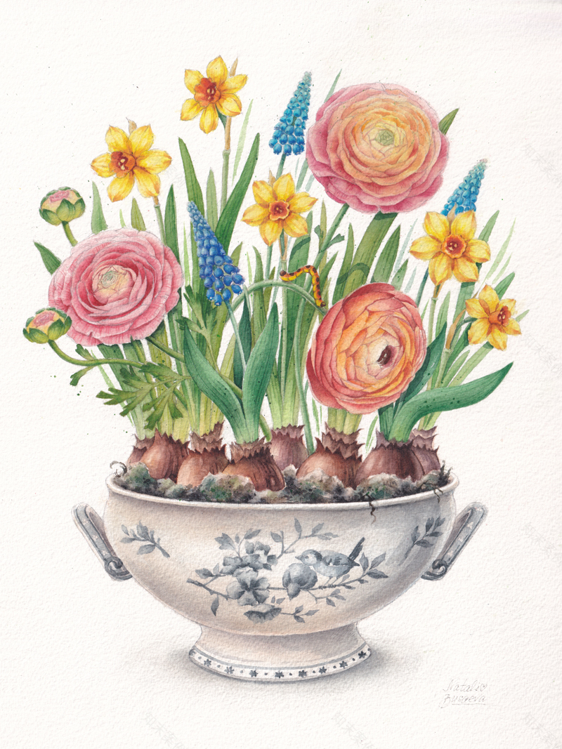 Spring bouquet in an antique vase-4