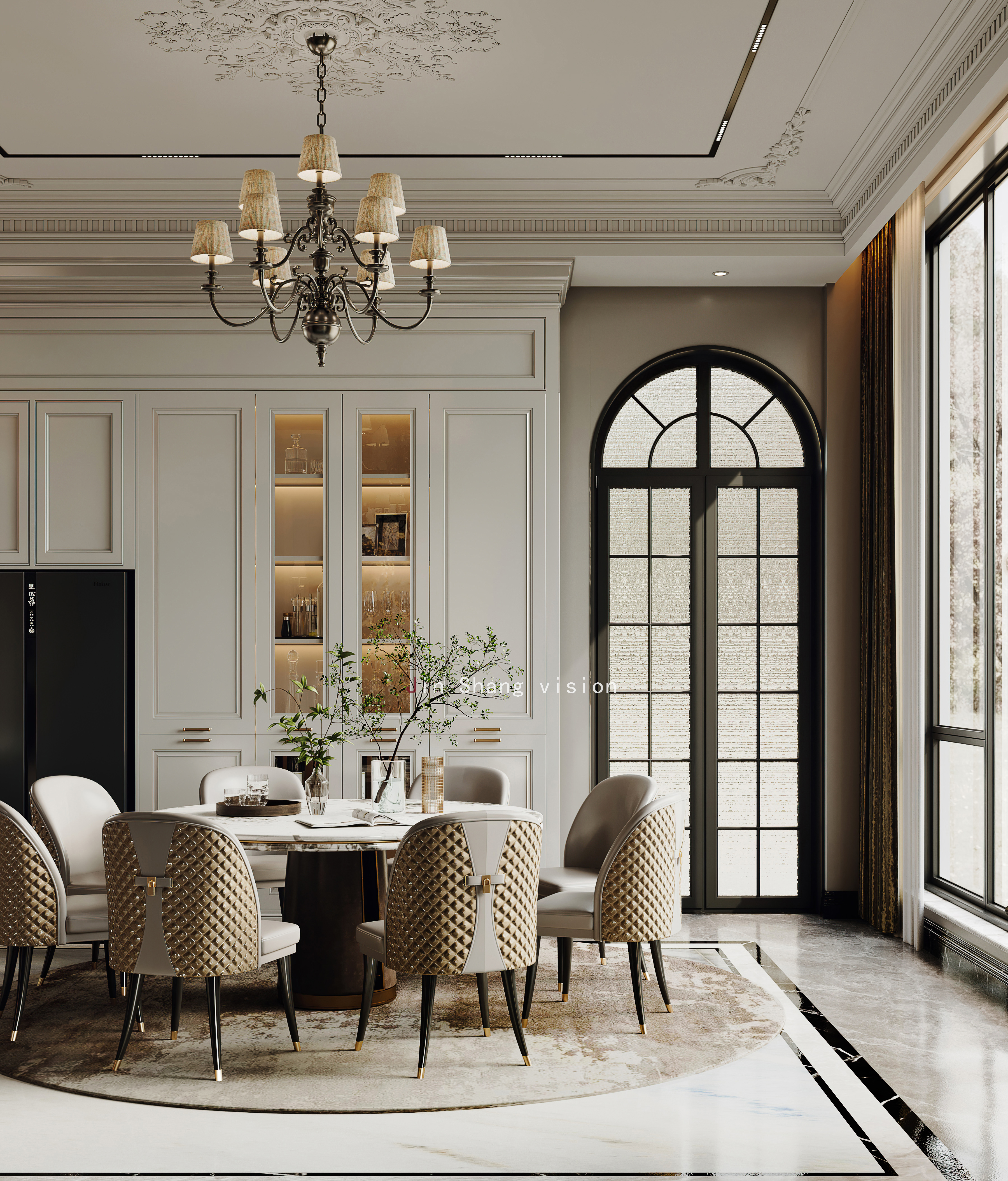 轻奢法式复古客餐厅设计-6