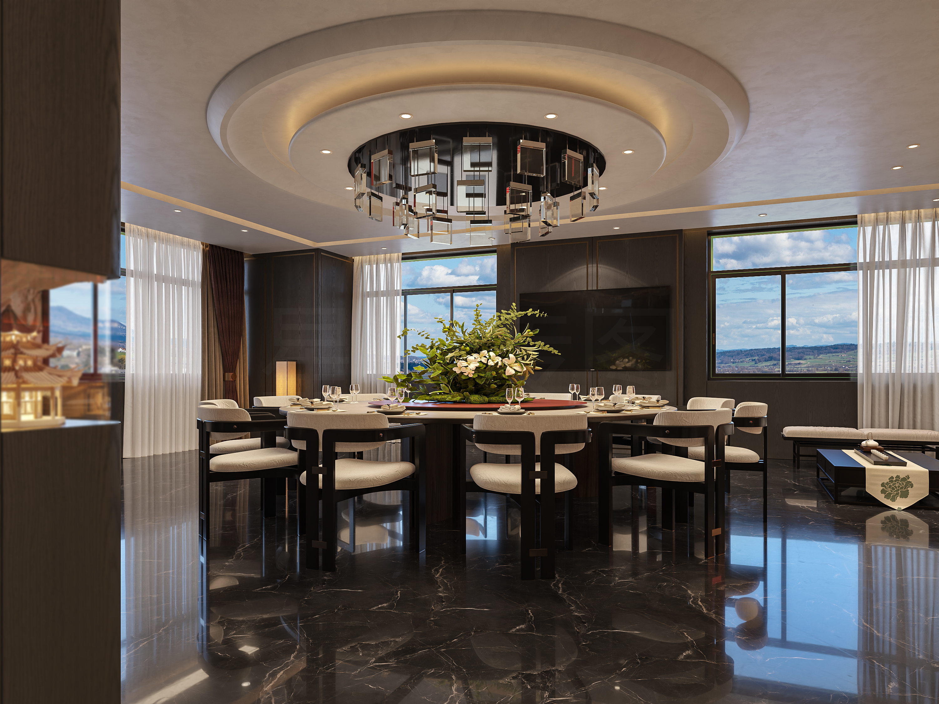 餐饮空间-轻奢饭店包间表现-6