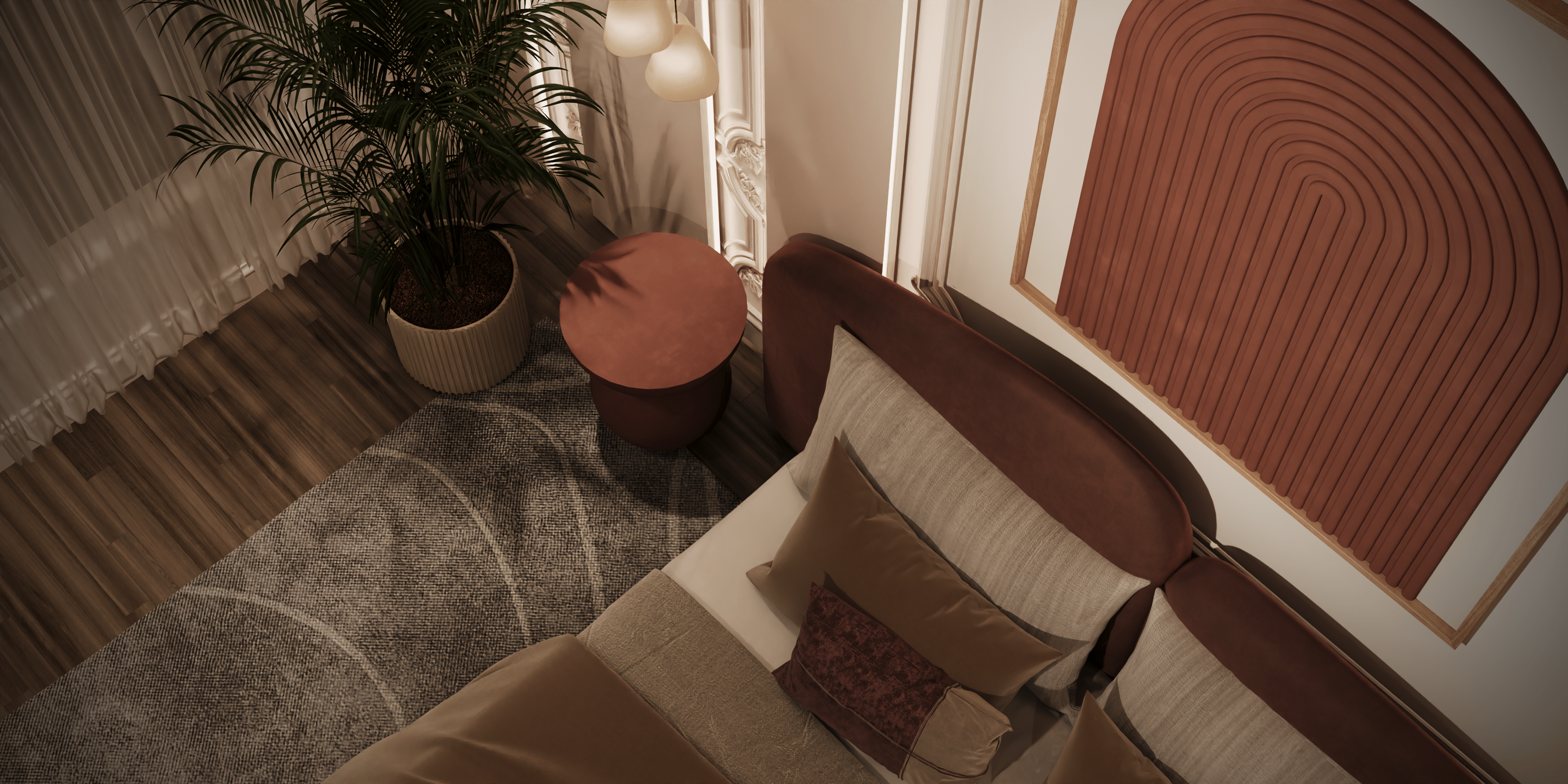 Neo Classic Bedroom | White & Burgundy Elegance-13