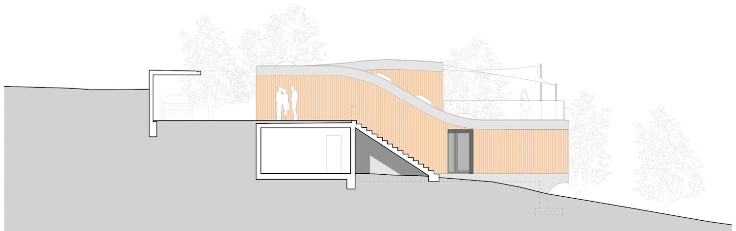 瑞士霍夫斯特滕山坡别墅，弯曲屋顶连接两层空间-23