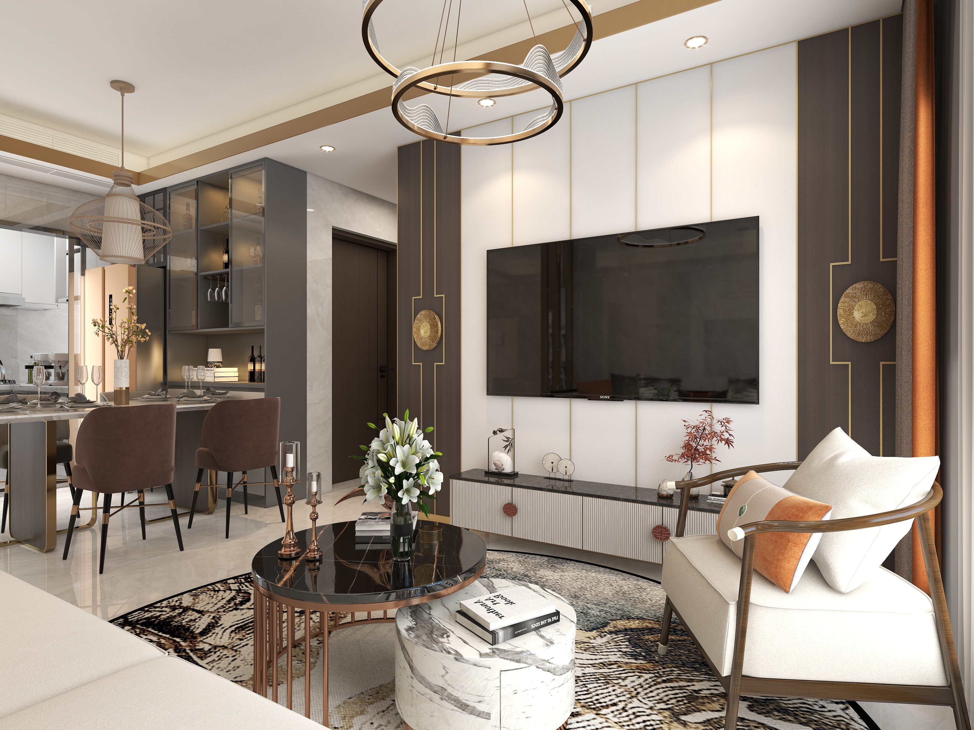 深圳口山设计：华强城市花园现代轻奢风，LDK开放式-1