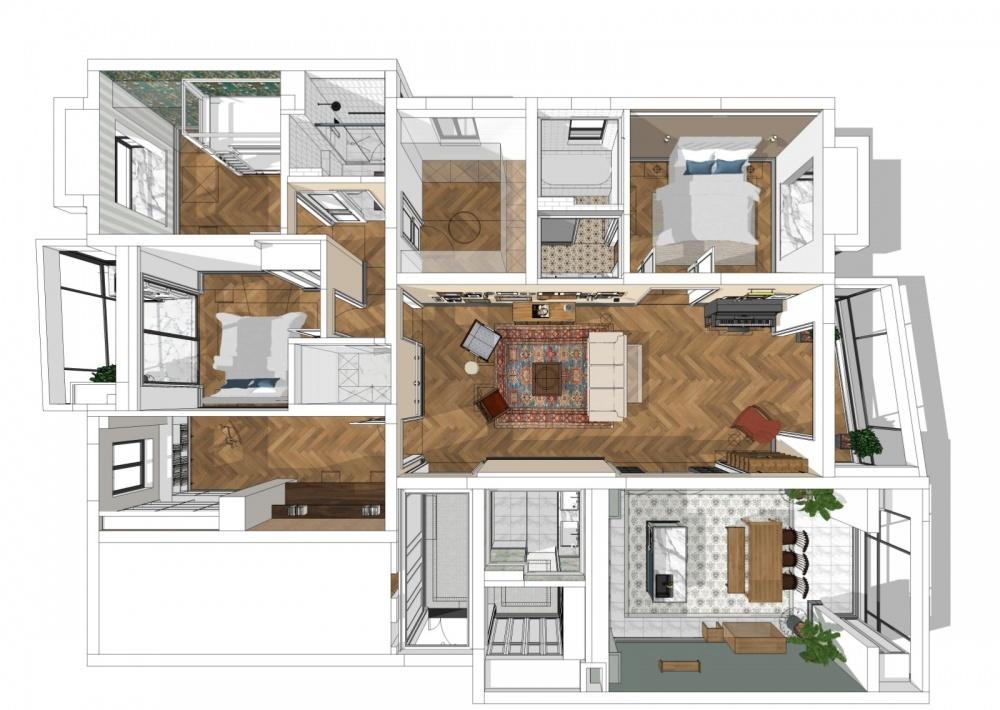 上海本墨设计丨平层丨70W打造218㎡超优雅美式乡村风大宅-12