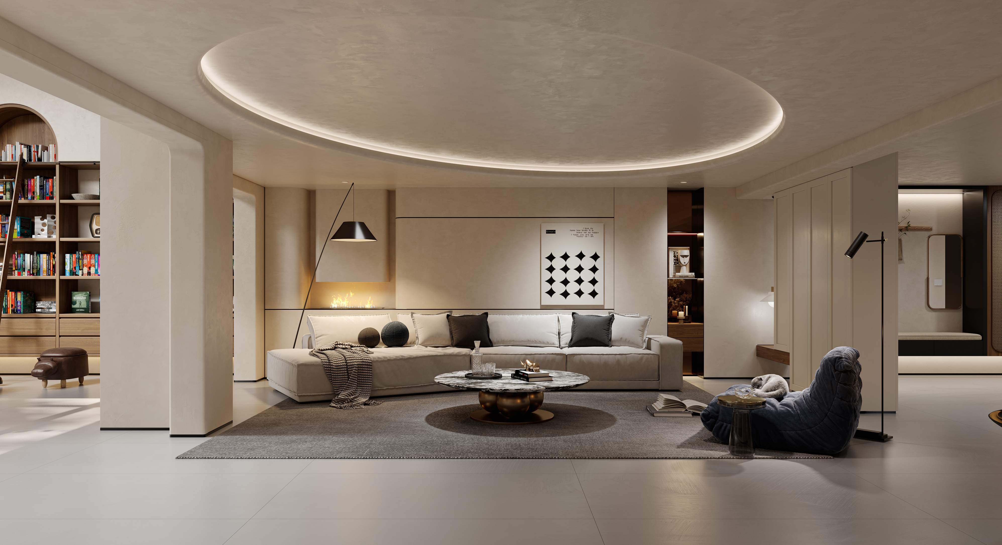 地下室别墅  奶油风地下室 地下室空间-7