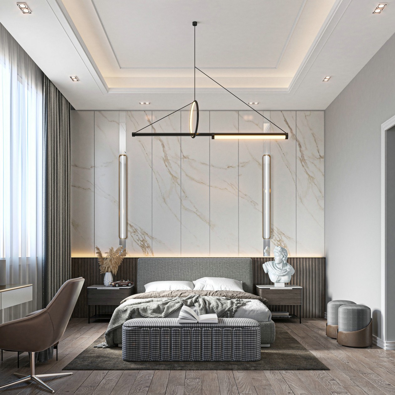 现代居所的线条美与理石质感-2