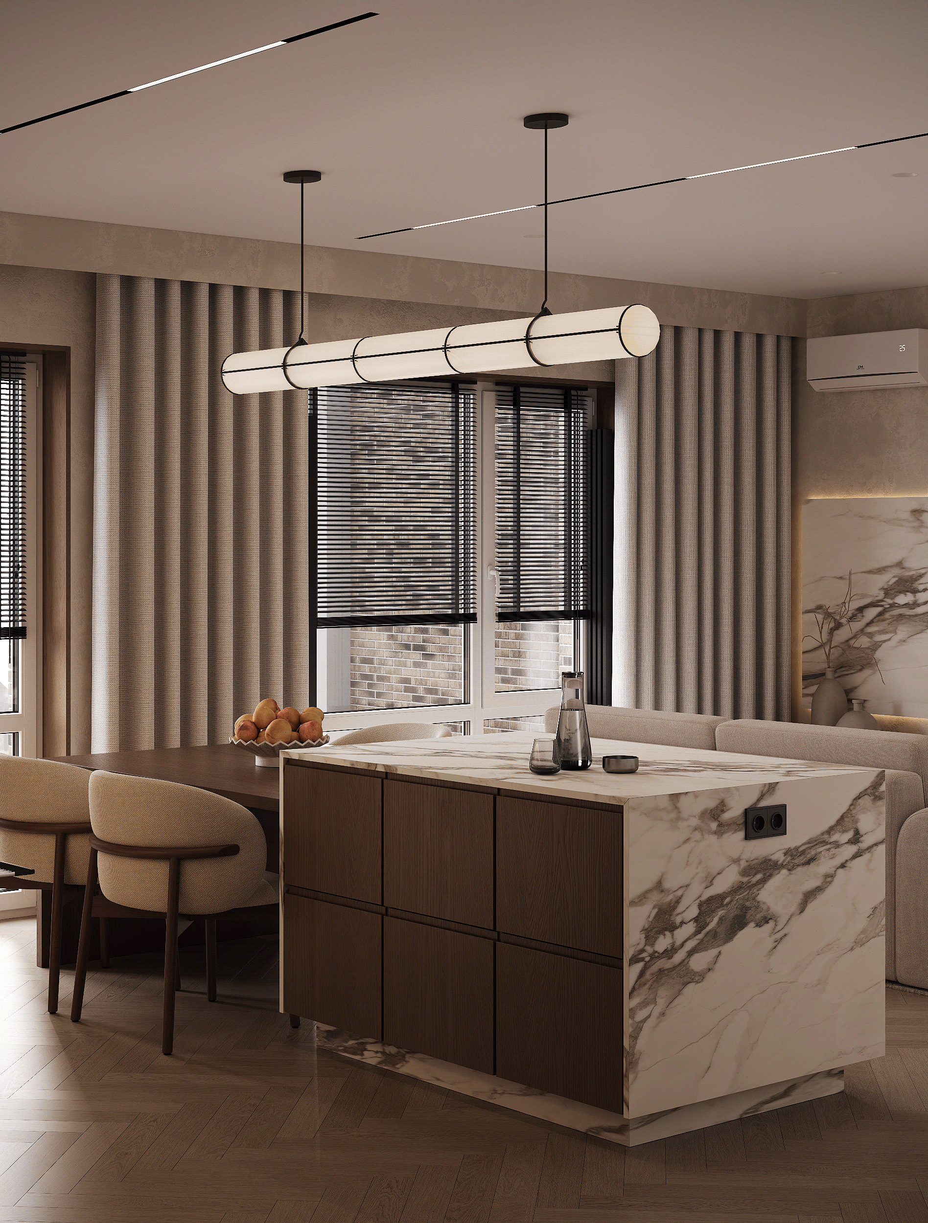 3D可视化厨房  客厅项目丨Карина Камалетдинова-7