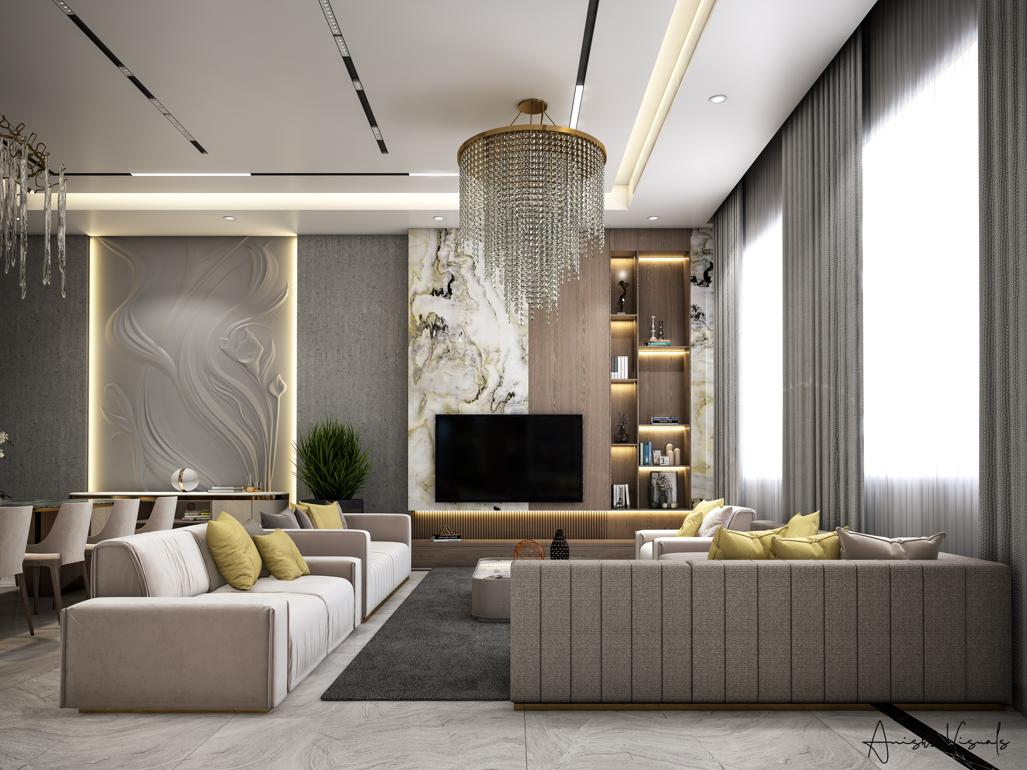 家庭客厅室内设计丨阿联酋迪拜丨Anish_ Visuals-6