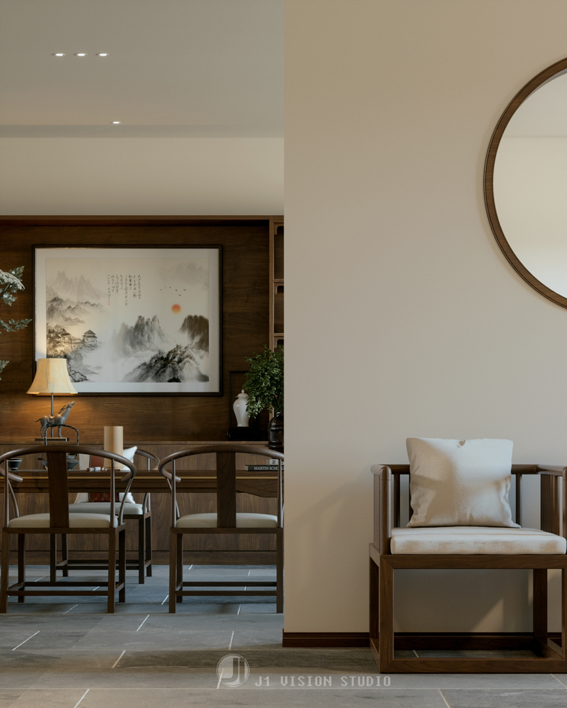 新中式茶室效果图渲染-7