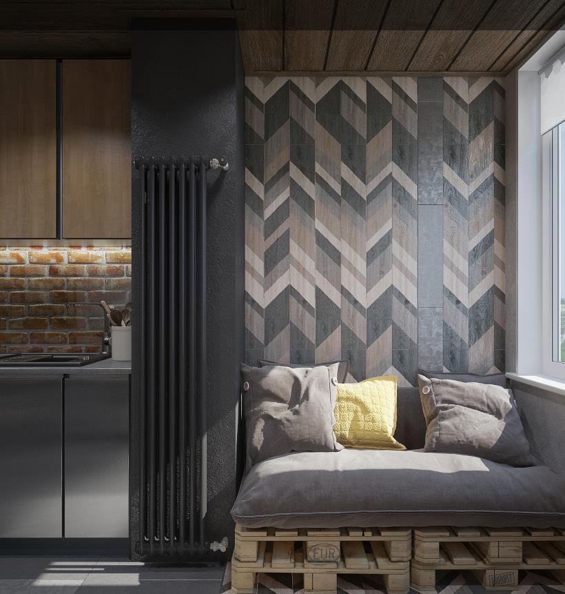 工业风格室内，不局限于原有的格局 ，灰色和红砖为主调 更具有工业感                     -4